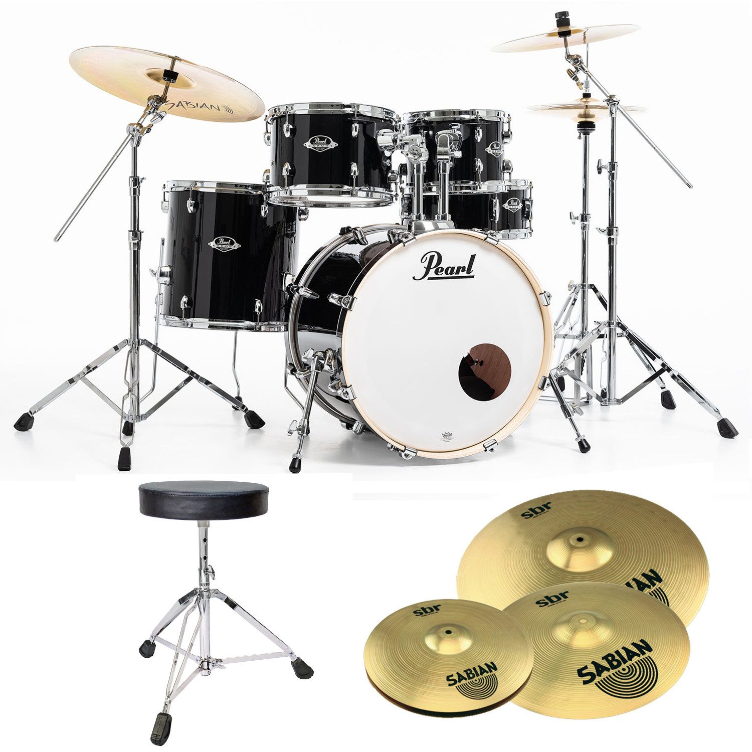Pearl Drums Schlagzeug Pearl Export EXX725SZ/C31 Drumset mit Becken und Sitz,Anfänger, Fortgeschrittene, Komplettset mit Hocker, Schlagzeug-Set