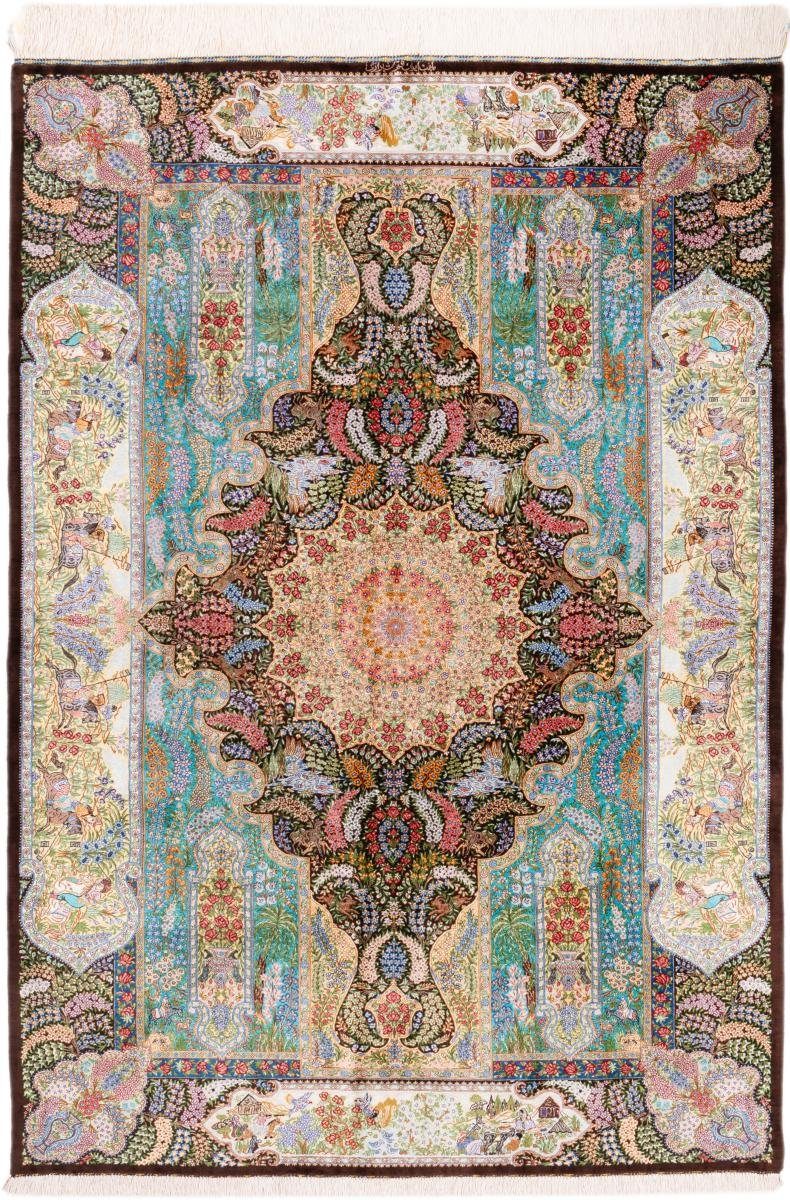 Seidenteppich Ghom Seide Signiert Shirazi 136x196 Handgeknüpfter Orientteppich, Nain Trading, rechteckig, Höhe: 3 mm