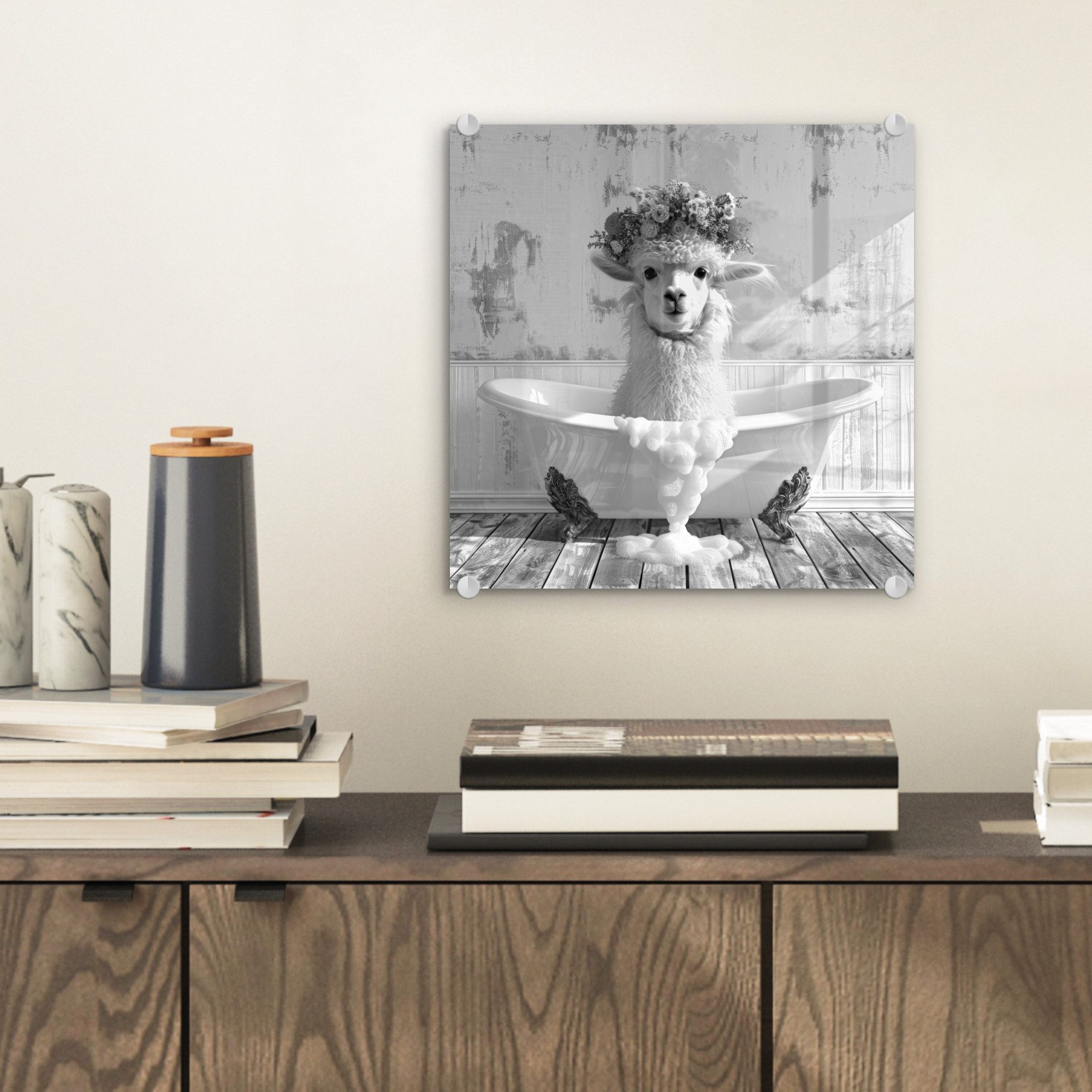 MuchoWow Acrylglasbild Alpaka - Blumen - günstig online kaufen
