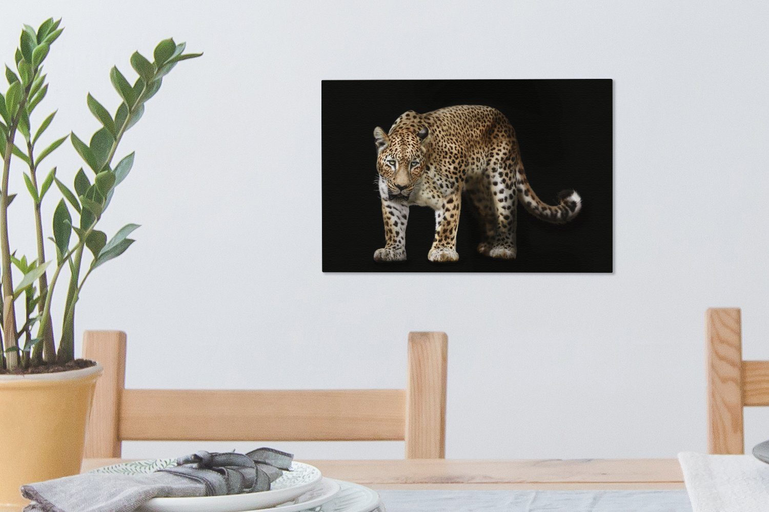 Aufhängefertig, cm Leopard - - 30x20 St), Schwarz, OneMillionCanvasses® Wanddeko, Wandbild Leinwandbilder, Leinwandbild (1 Wild