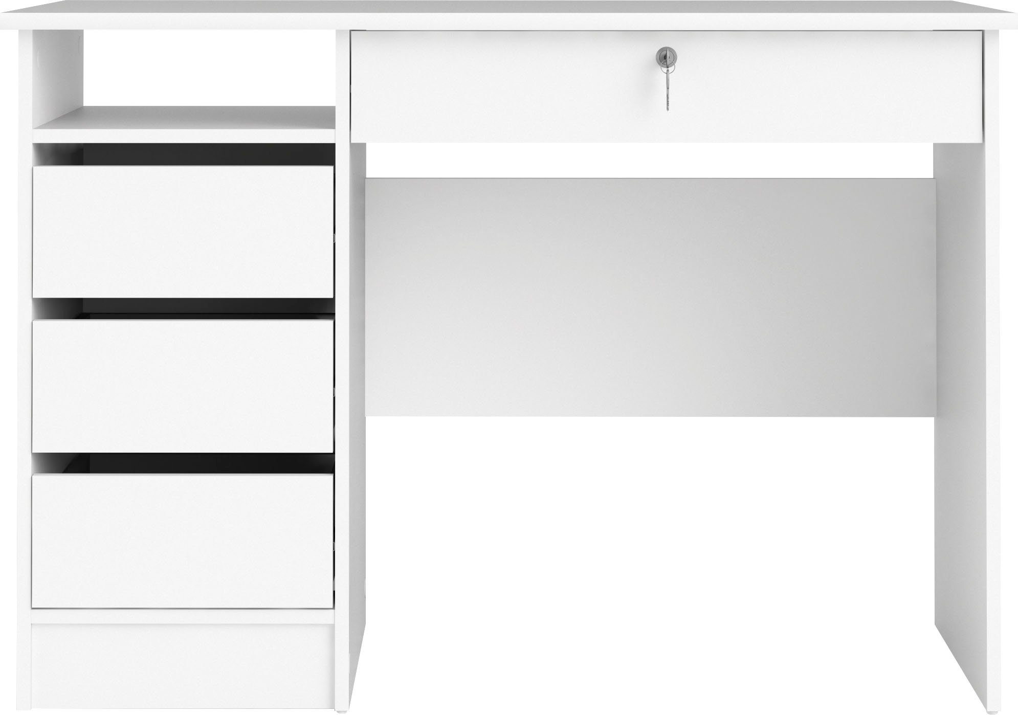 Home affaire Schreibtisch Plus, Computertisch, mit 3 Schubkästen, 1 Schublade mit Schloss, 1 Einlegeboden, modern, minimalistisch, staurum, B: 109,3 x H: 75,6 cm