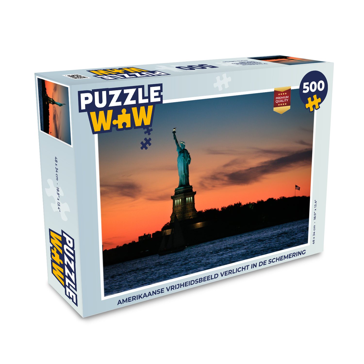 MuchoWow Puzzle Amerikanische Freiheitsstatue in der Dämmerung beleuchtet,  500 Puzzleteile, Foto-Puzzle, Bilderrätsel, Puzzlespiele, Spielzeug