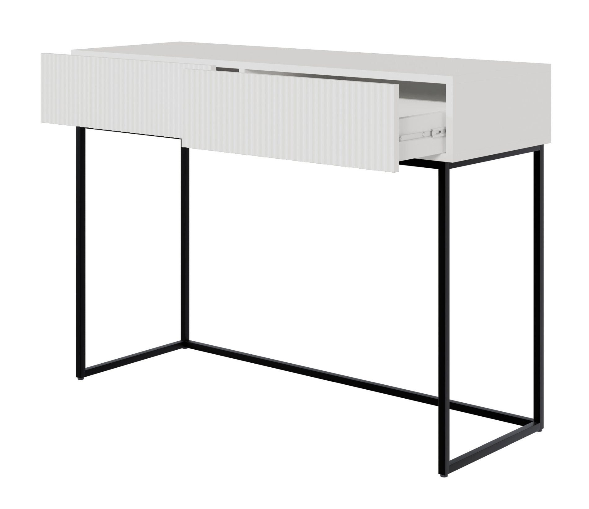 Selsey Schminktisch VELDIO, 2 Schubladen mit geriffelten Fronten, Metallgestell, 110 cm breit