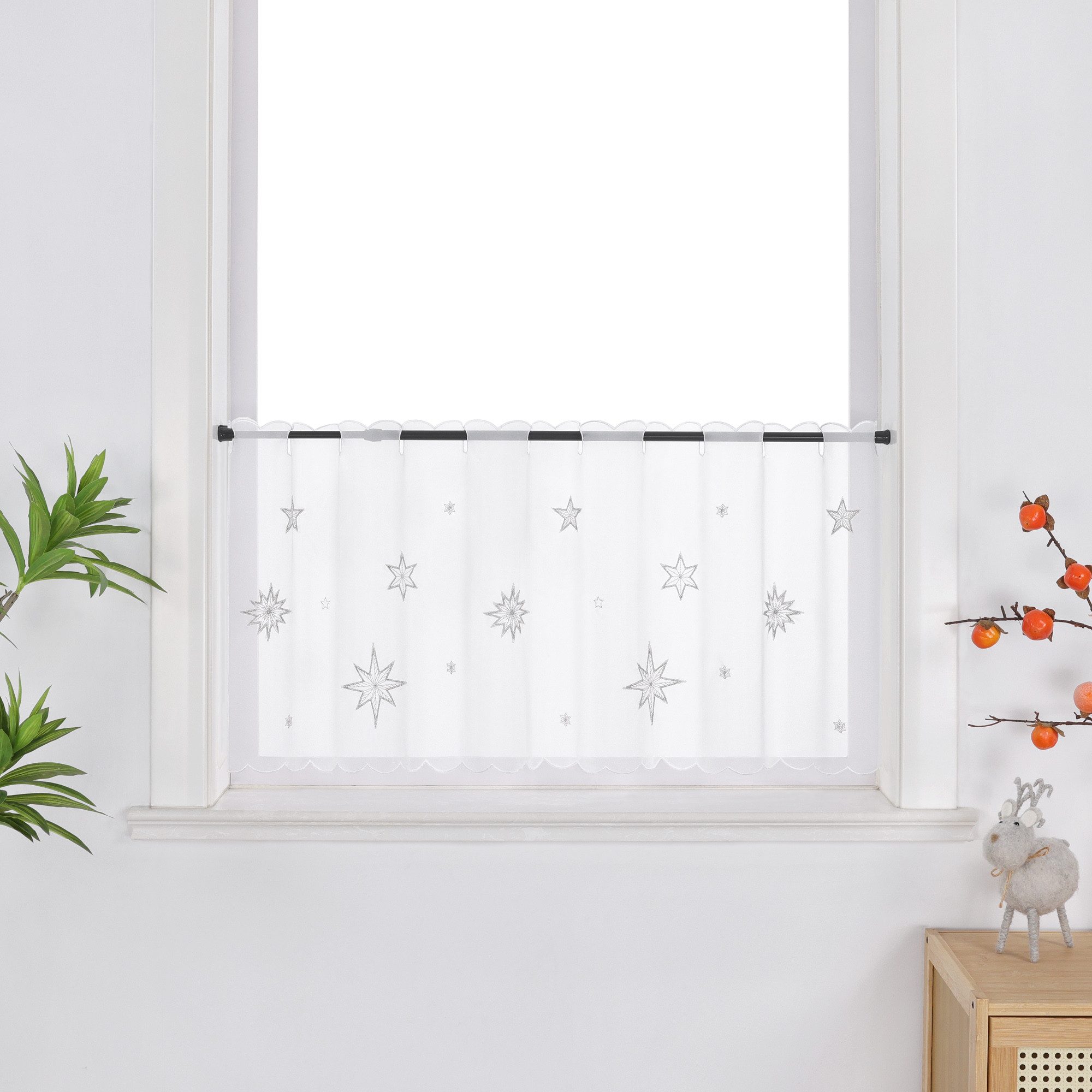 Joyswahl Scheibengardine (1 St), Stangendurchzug, transparent, Voile, Mit romantischem Sternenstickmuster moderne kurzstore