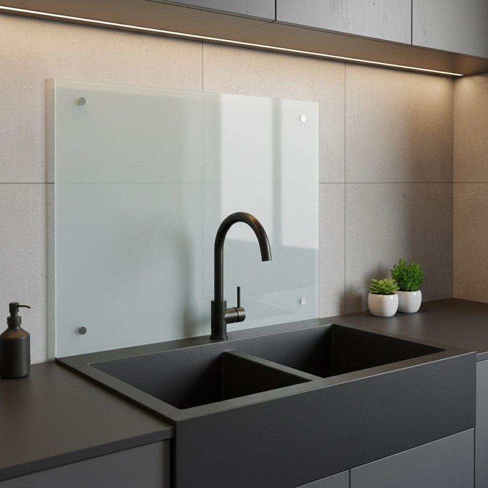 Mucola Küchenrückwand Glasrückwand Milchglas Fliesenspiegel Herdspritzschutz Sicherheitsglas, (Stück, 1-tlg., Premium-Rückwand), ESG Sicherheitsglas