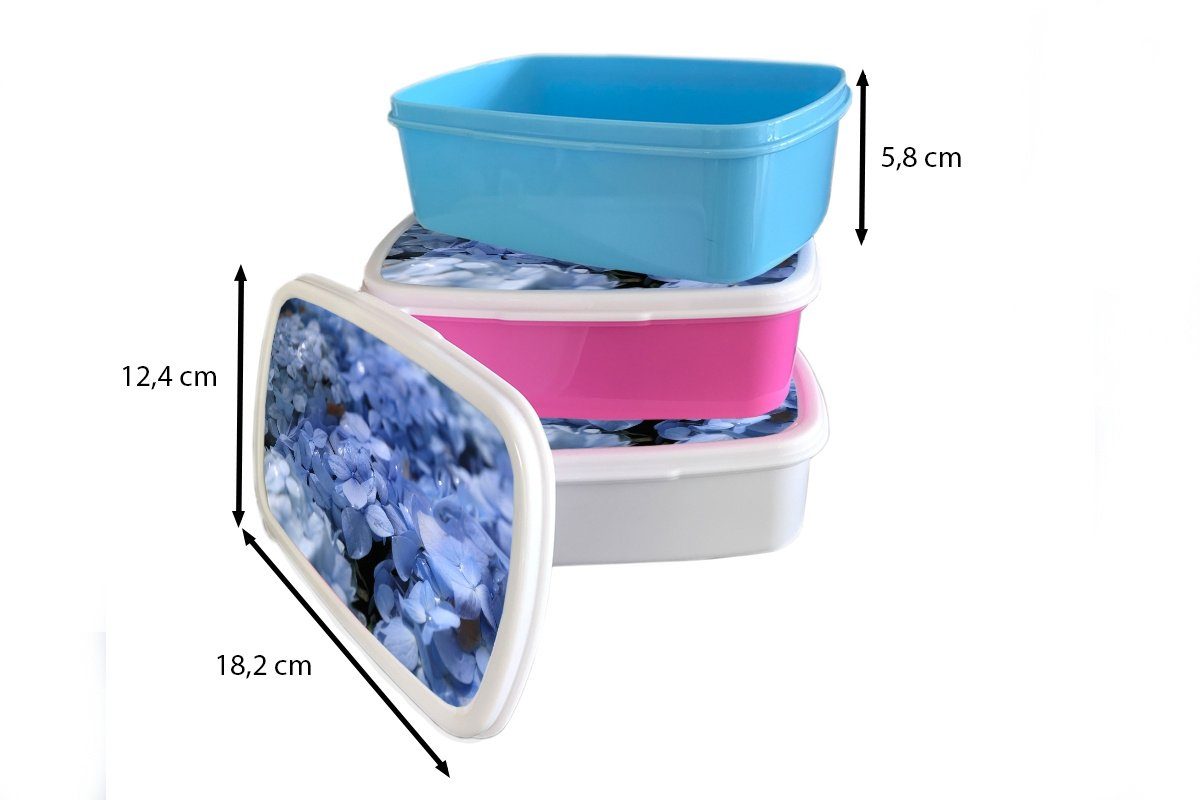 Kinder, Wassertropfen, Mädchen, für Hortensien rosa Brotbox Snackbox, (2-tlg), mit Blaue Brotdose Kunststoff Kunststoff, MuchoWow Erwachsene, Lunchbox