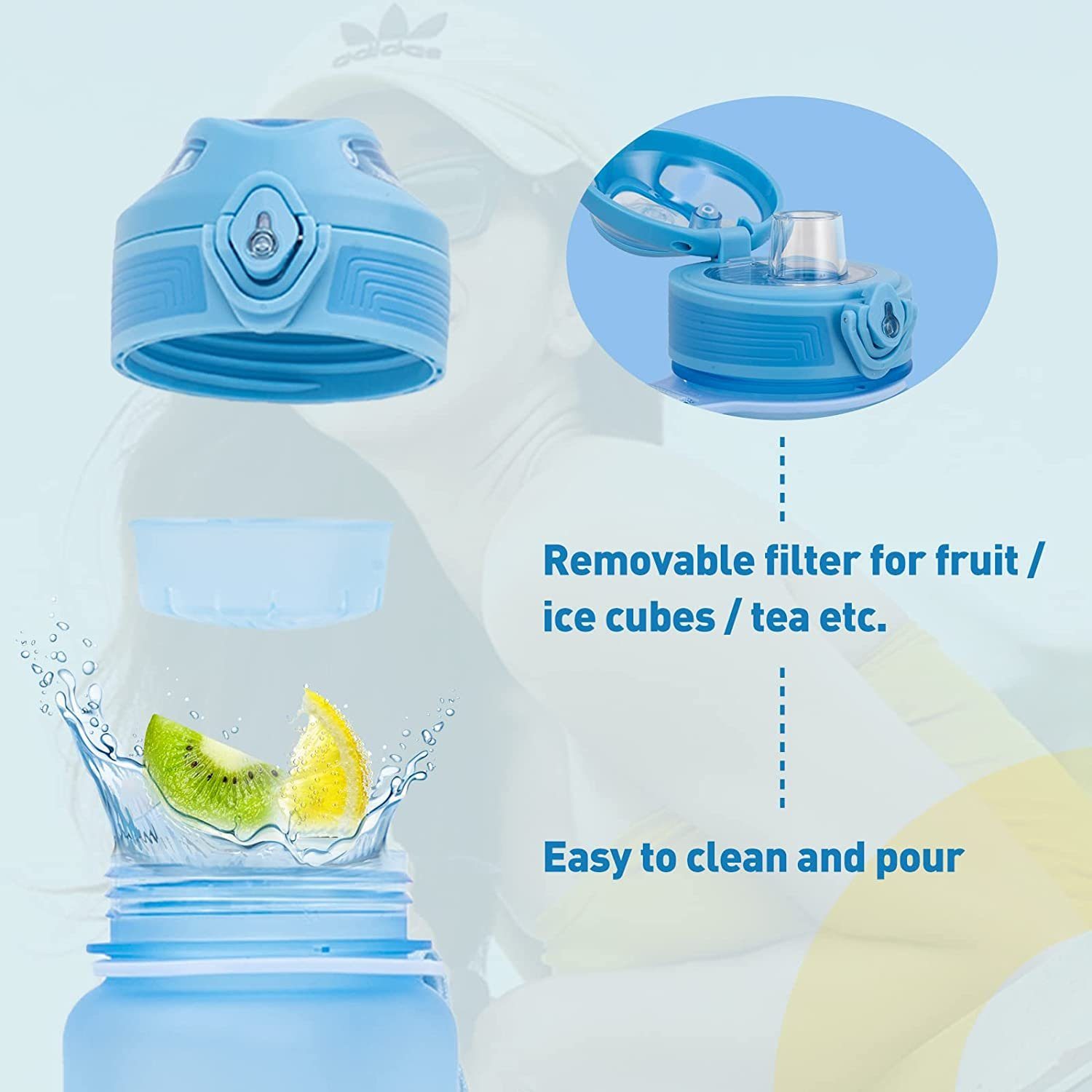 HITWAY Trinkflasche 1l hellblau - Wasserflasche HITWAY - BPA-Frei Auslaufsicher Trinkflasche