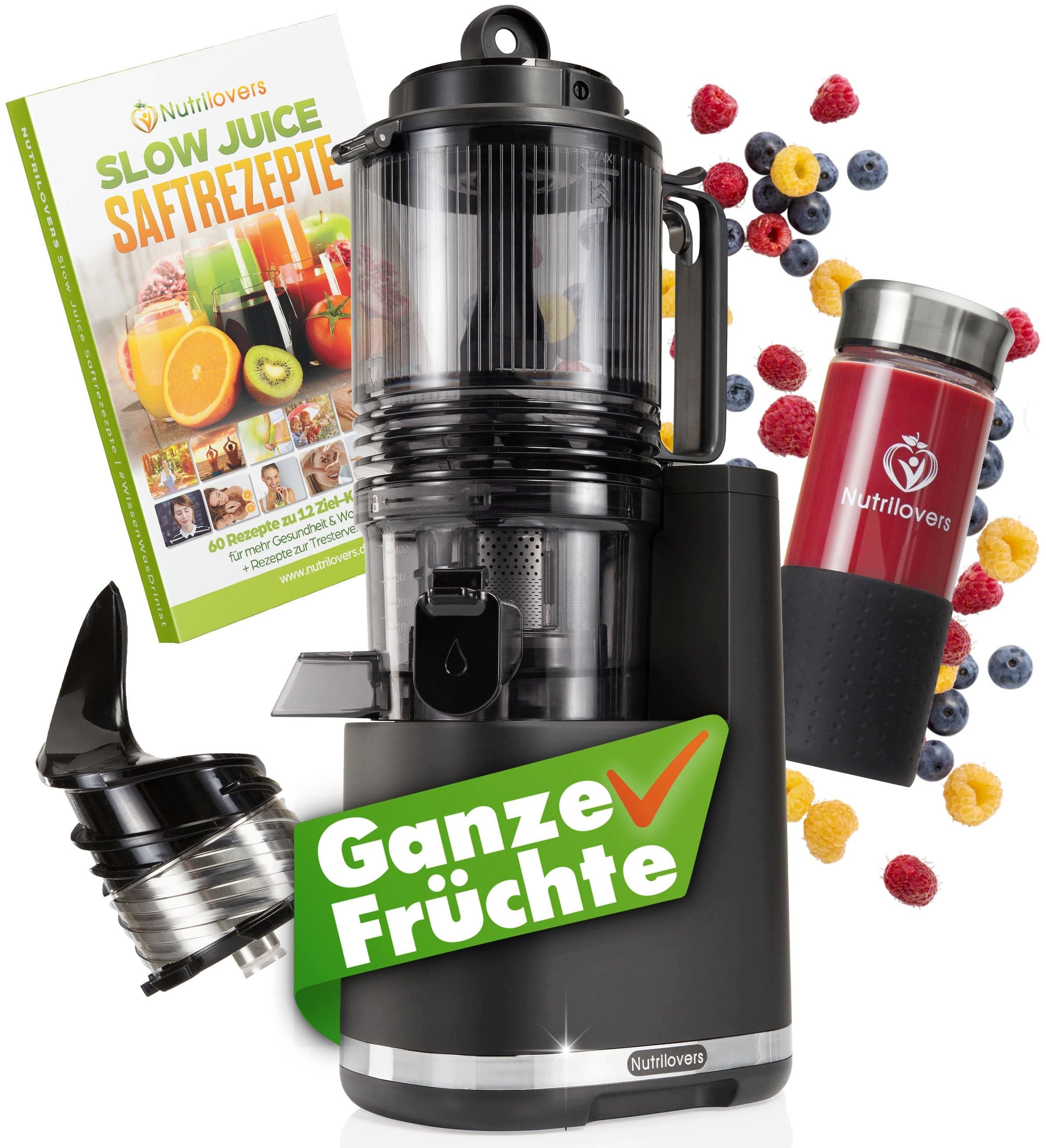 Nutrilovers Slow Juicer Nährstoff-Entsafter - Slow Juicer - XXL-Öffnung - Saft für Zuhause, 250 W