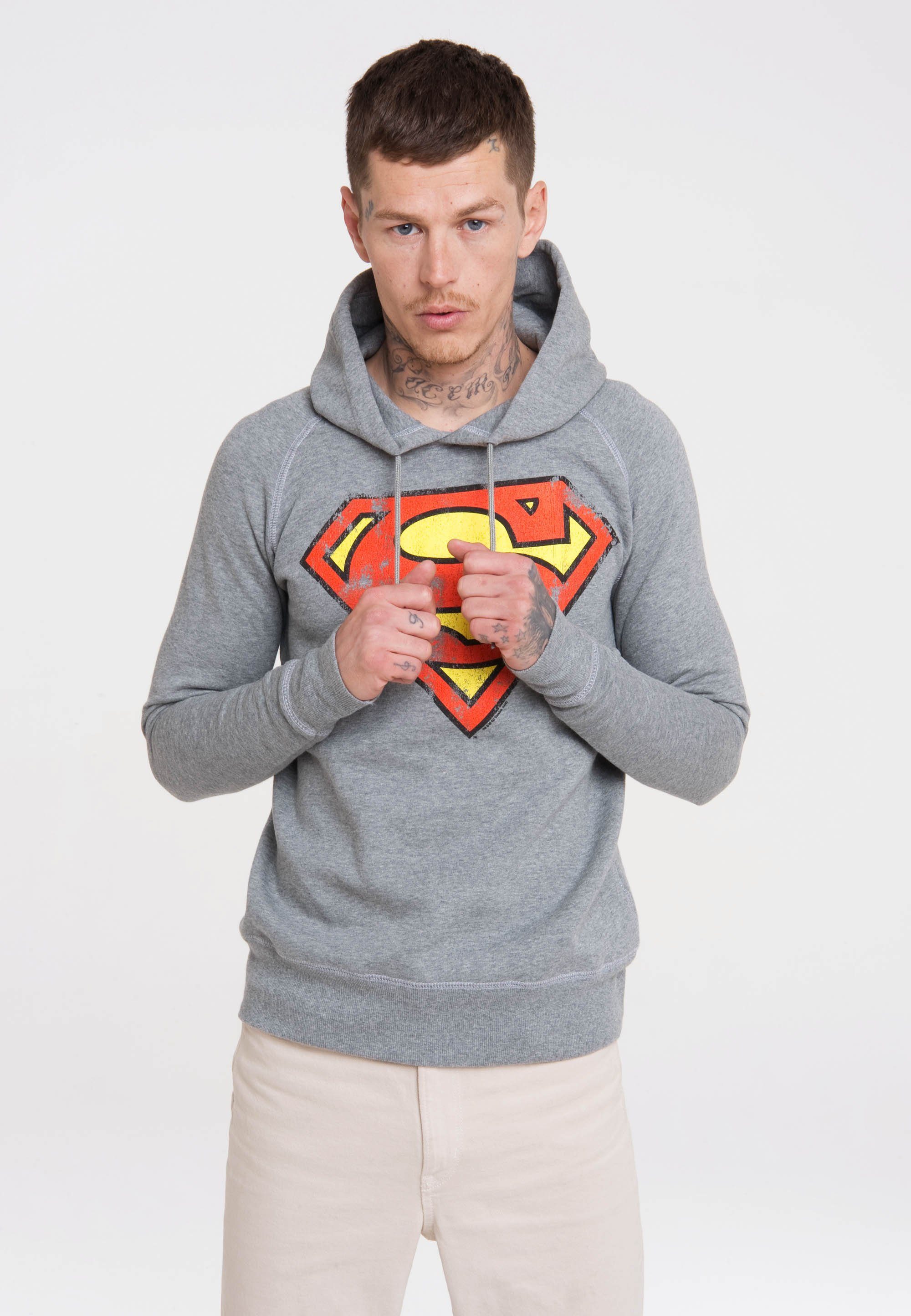 – Superhelden-Print Logo DC LOGOSHIRT mit Superman grau-meliert Kapuzensweatshirt
