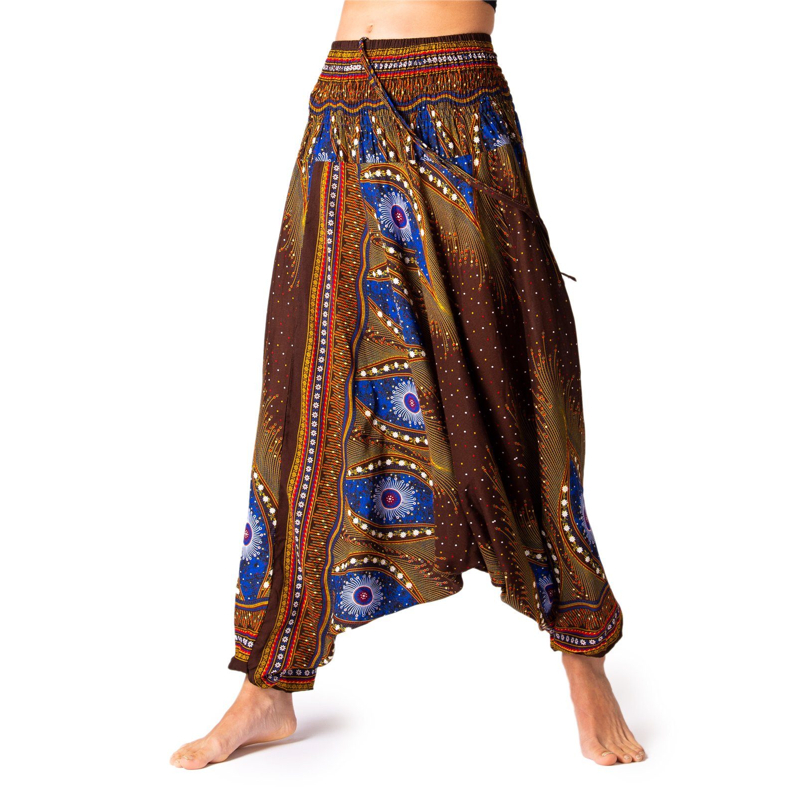 PANASIAM Thaise vissersbroek met 3/4-strependesign, 100% katoen, voor heren en dames, aangenaam zacht en comfortabel, praktische wikkeltechniek, uniseks vissersbroek, olijfgroen, XL