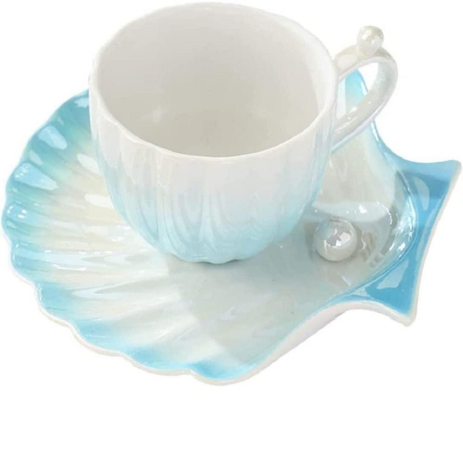 LuxusKollektion Cappuccinotasse Cappuccino Tasse mit Untertasse Porzellan Verlauf Blau, Keramik