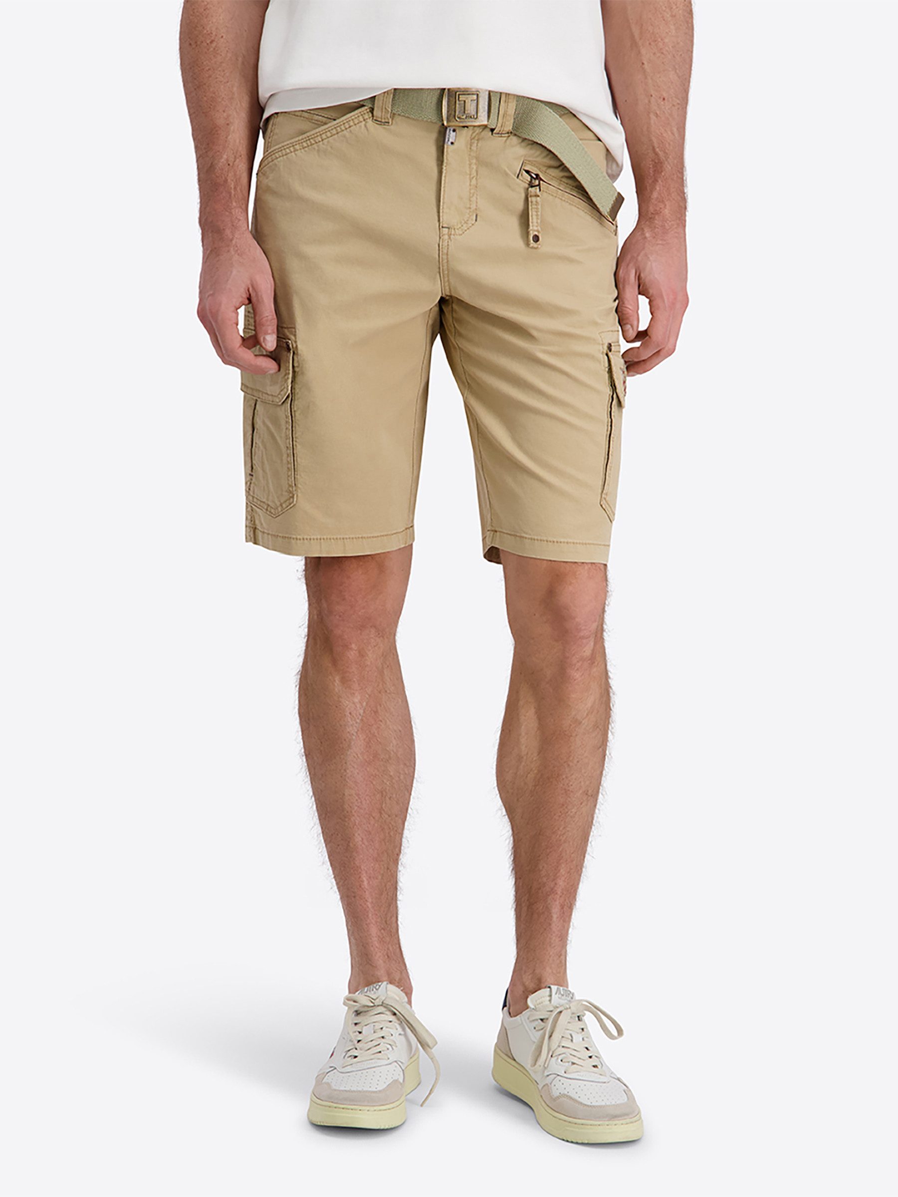 TIMEZONE Cargoshorts Inklusive Gürtel Cargotaschen Reißverschluss Bundkomfort für Herren (1-tlg) Baumwolle Normal Fit Einfarbig atmungsaktiv Reißverschluss