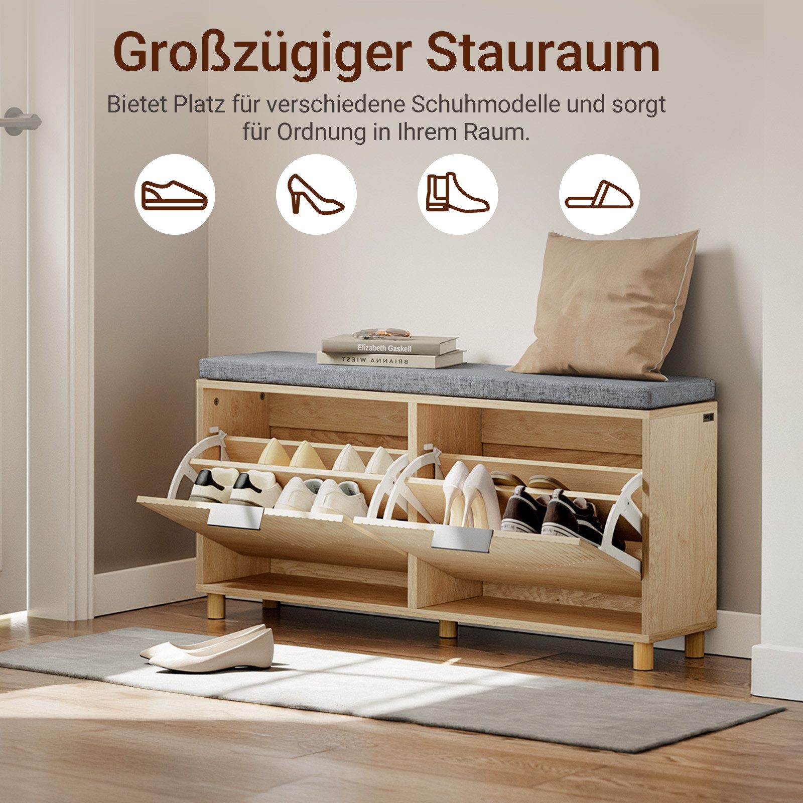 SoBuy Schuhbank FSR211, Schuhbank, Schuhschrank mit Sitzbank, Schuhregal Schuhkipper, Sitzbank mit Stauraum, Garderobenbank schmal, Flur, Kleine Wohnungen