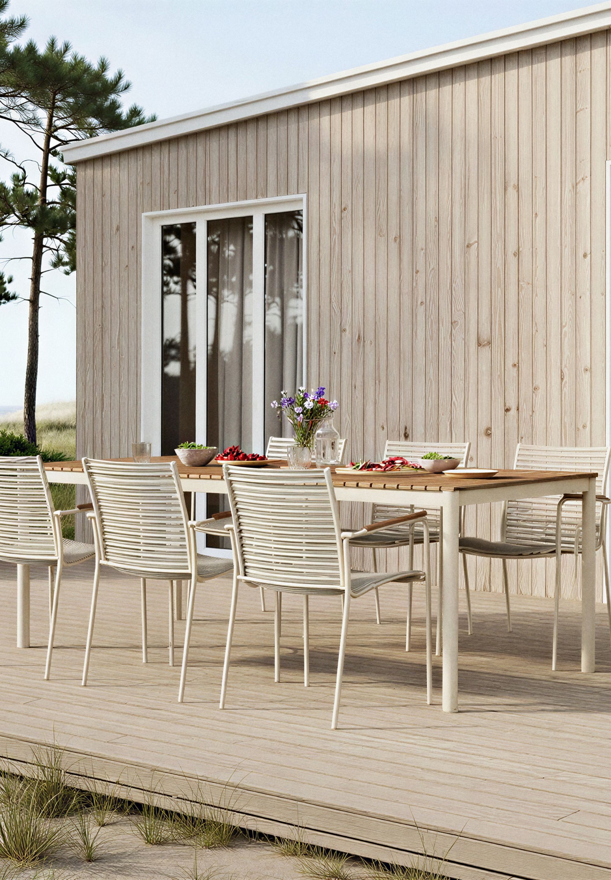 Cinas Garten-Essgruppe Mood, (7-tlg), Gartenmöbel Set, Teak, Aluminium, Runde Beine, Skandinavisch, Terasse