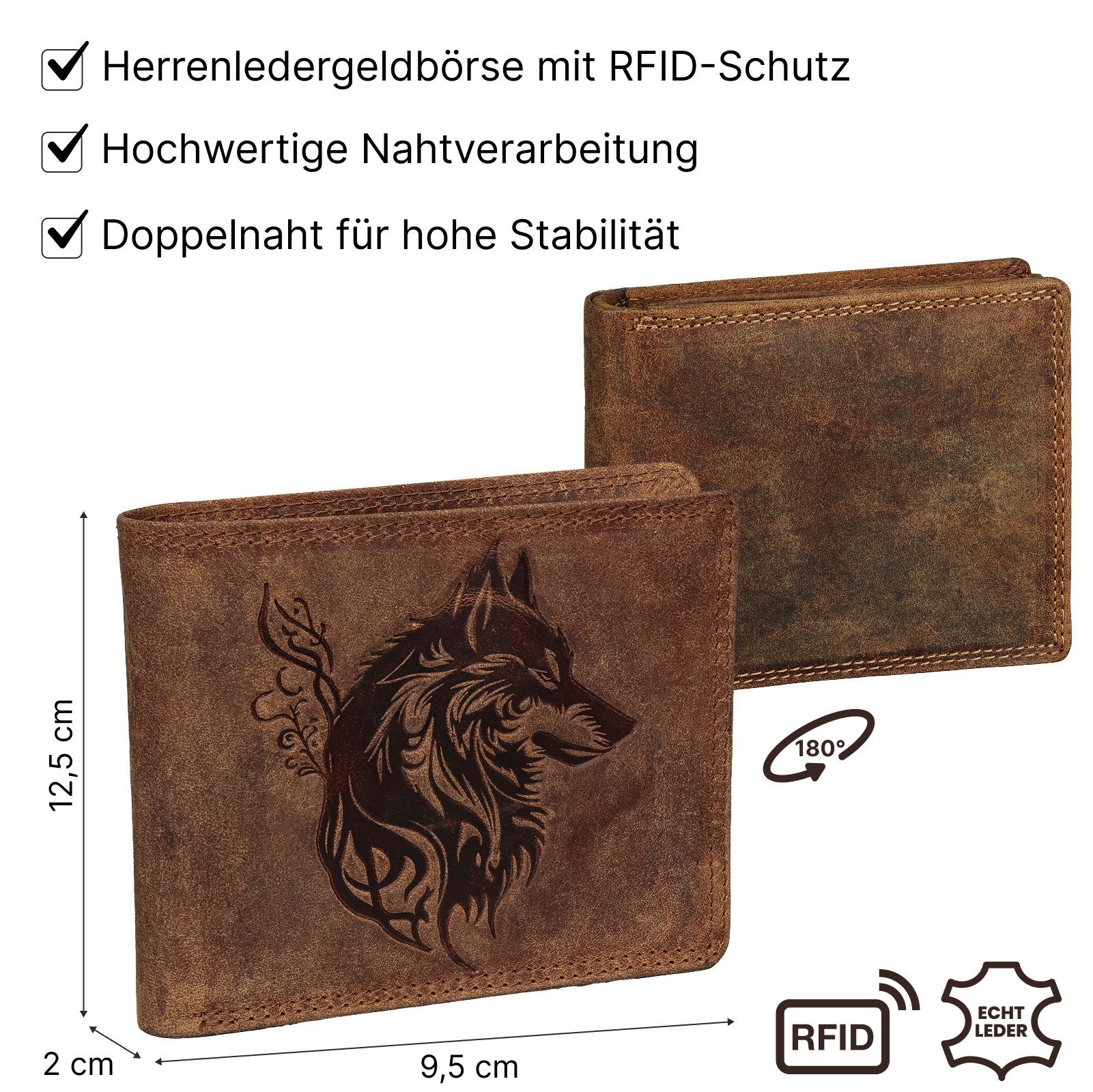 EAAKIE Geldbörse RFID Büffel Echt Leder Geldbörse Portemonnaie Herren mit Motiv, RFID Schutz