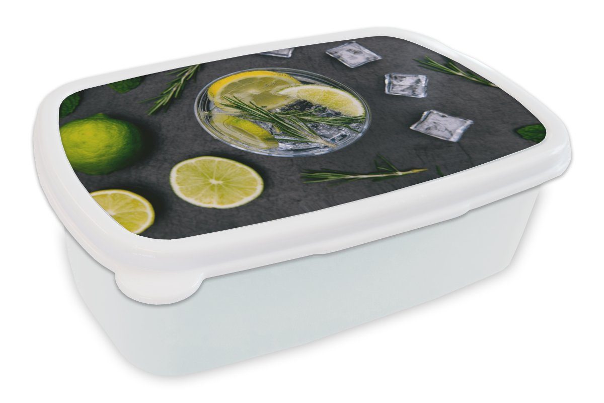 MuchoWow Lunchbox Getränk - Obst - Becher - Zitrone, Kunststoff, (2-tlg), Brotbox für Kinder und Erwachsene, Brotdose, für Jungs und Mädchen weiß | Lunchboxen