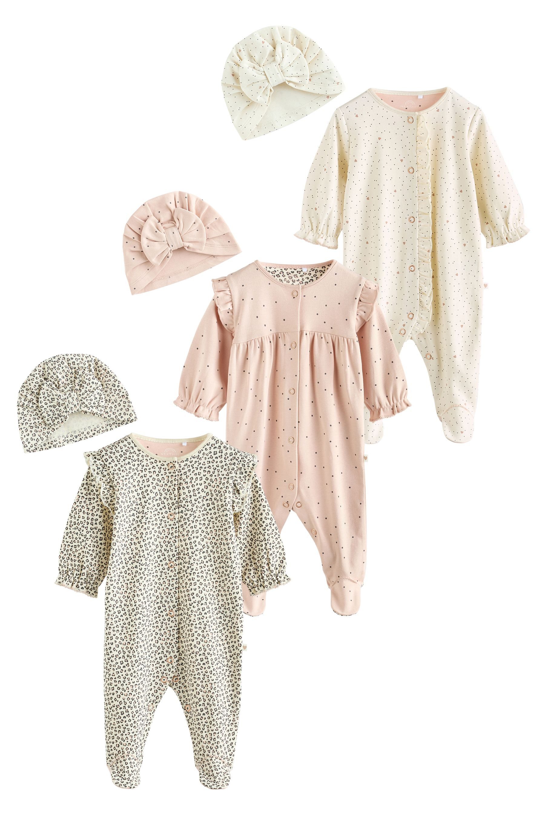 Next Schlafoverall Baby Schlafanzug mit Turbans, 3er-Pack (6-tlg)
