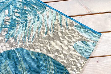 Teppich LEAF 175x120cm türkis / weiß, riess-ambiente, rechteckig, Höhe: 3 mm, Wohnzimmer · Flachgewebe · florales Design · Blattmuster · Outdoor