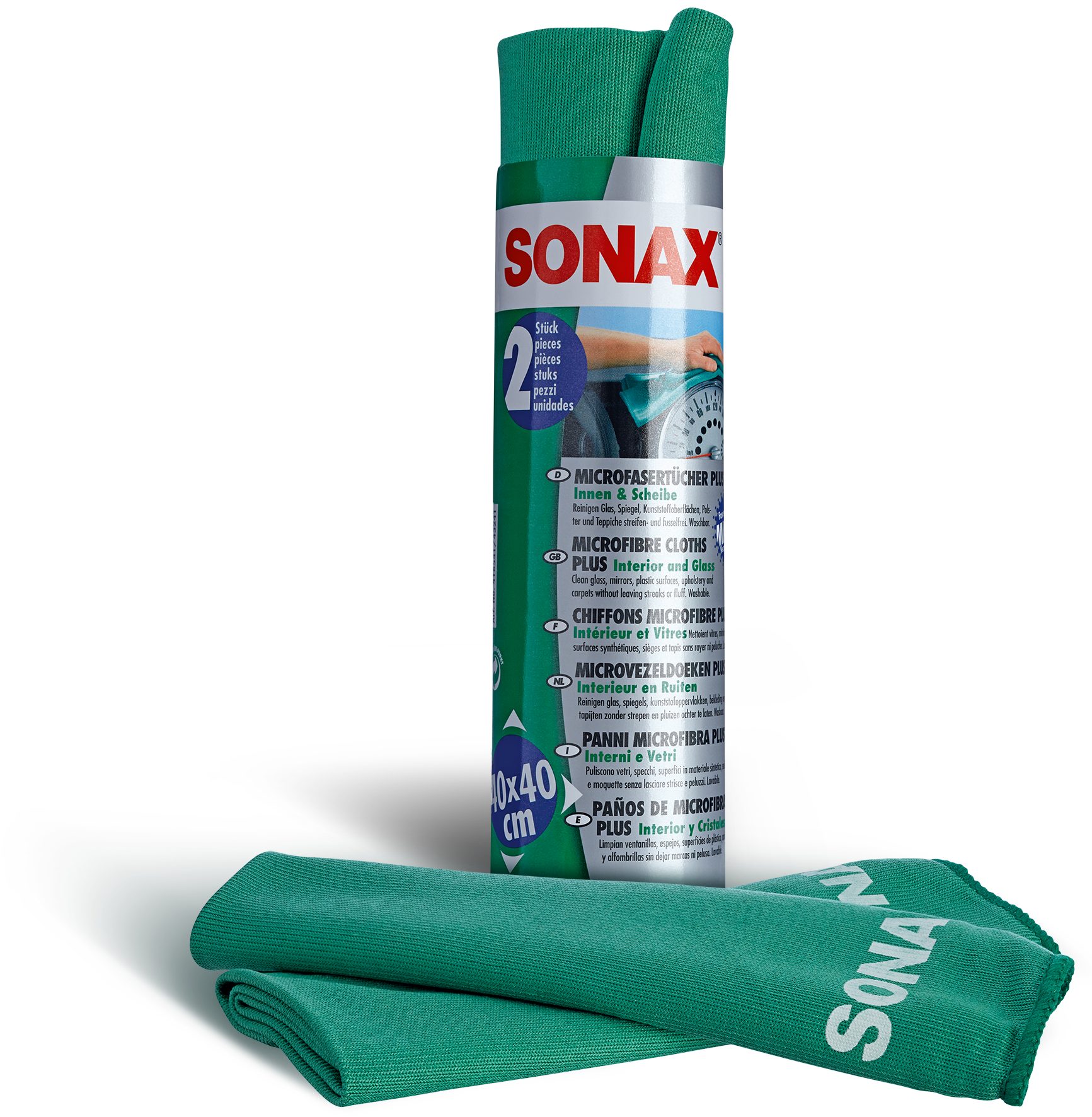 SONAX MicrofaserTücher PLUS Innen & Scheibe 40 x 40 cm (2er Pack) Auto-Reinigungsmittel