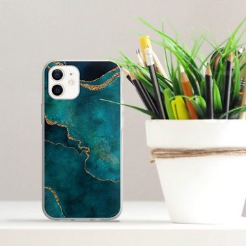 DeinDesign Handyhülle Glitzer Look Marmor Kunst Gemstone Glamour teal, Apple iPhone 12 Silikon Hülle Bumper Case Handy Schutzhülle