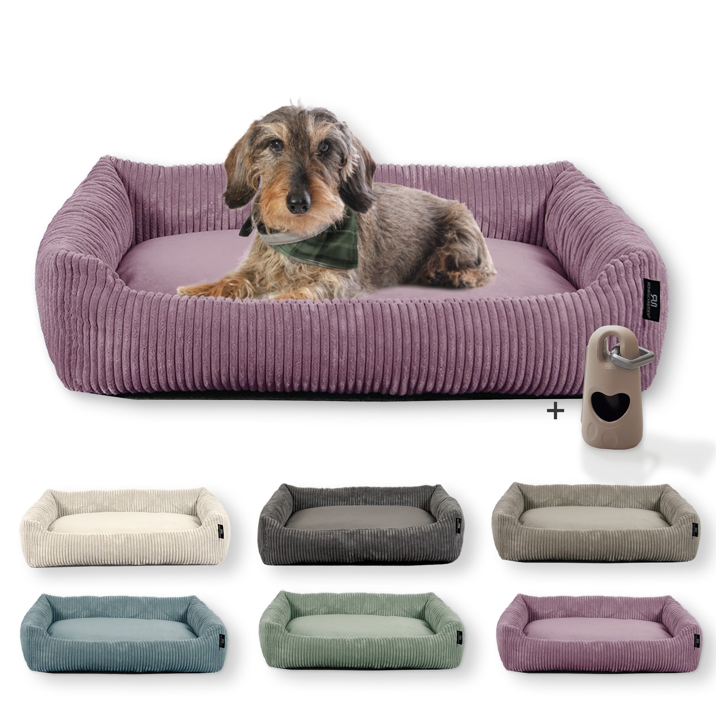 Rohrschneider Tierbett Hundebett Hundekorb Cordstoff, inkl. Gassibeutel