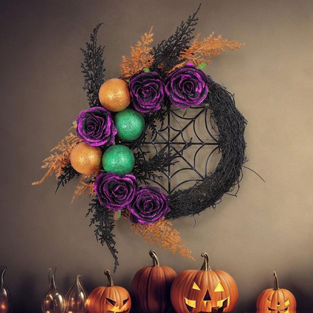 AUzzO~ Girlande Kunstkranz Halloween-Kranz Blumenkugel-Dekorationskranz Türdekoration, Partyrequisiten für eine festliche Atmosphäre