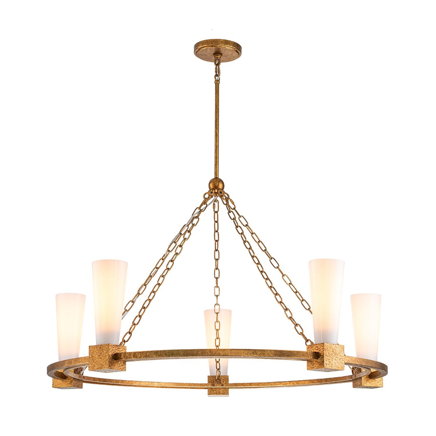 Licht-Erlebnisse Kronleuchter JALEN, ohne Leuchtmittel, Glas Metall H: max. 229,2 cm Ø 106 cm in Gold Antik Weiß E27 rund
