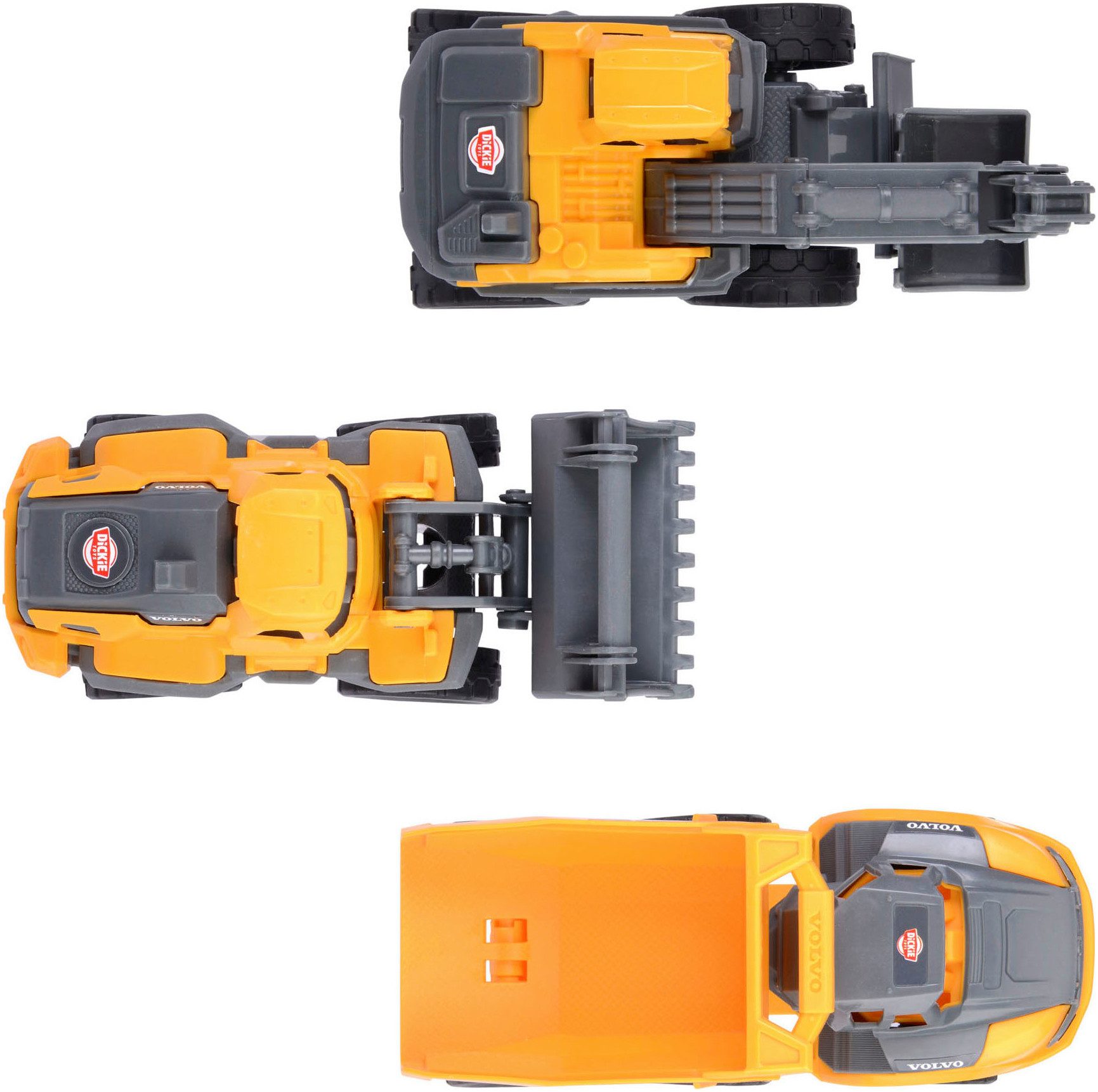Dickie Toys Spielzeug-Baumaschine Volvo Construction Set, (Set, Bestehend aus Bagger, Radlader, Kipplaster)