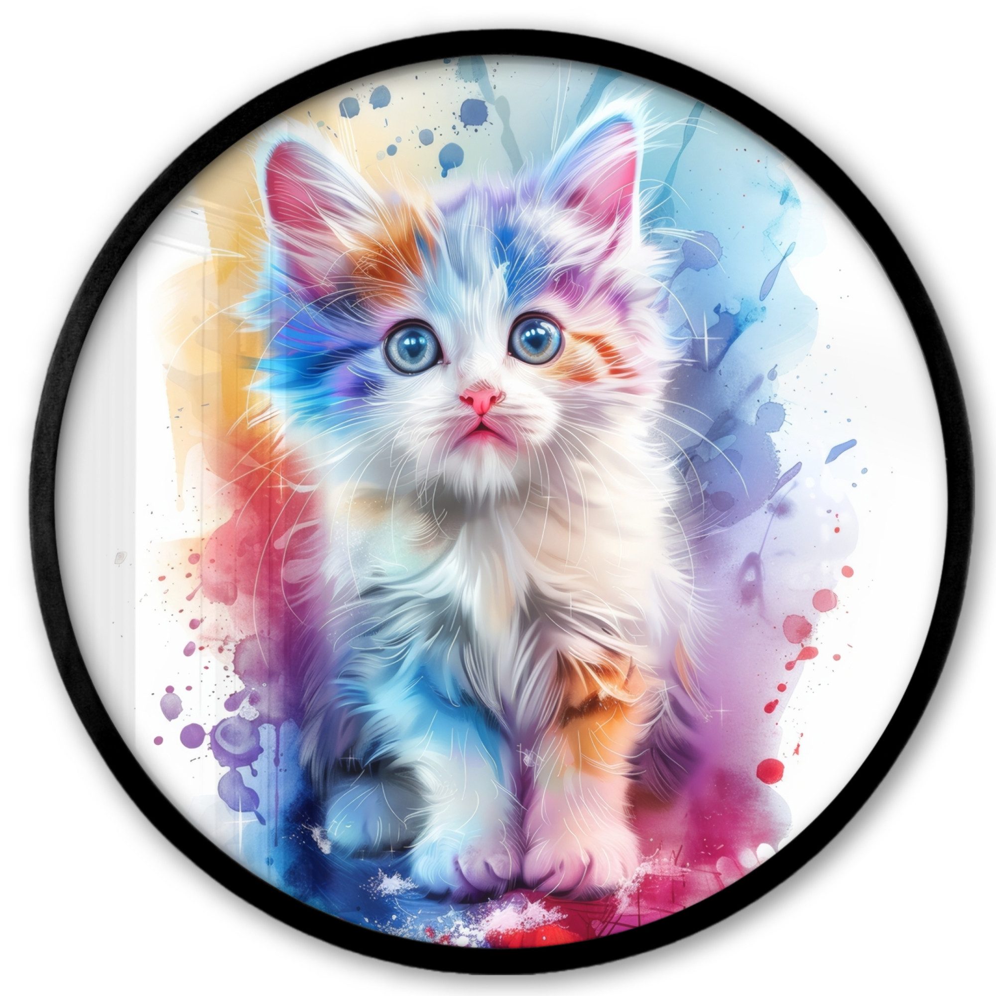 MuchoWow Poster Rund - Katze - Bunt - Farbe - Tier - Weiß, (1 St), Runde Wa günstig online kaufen