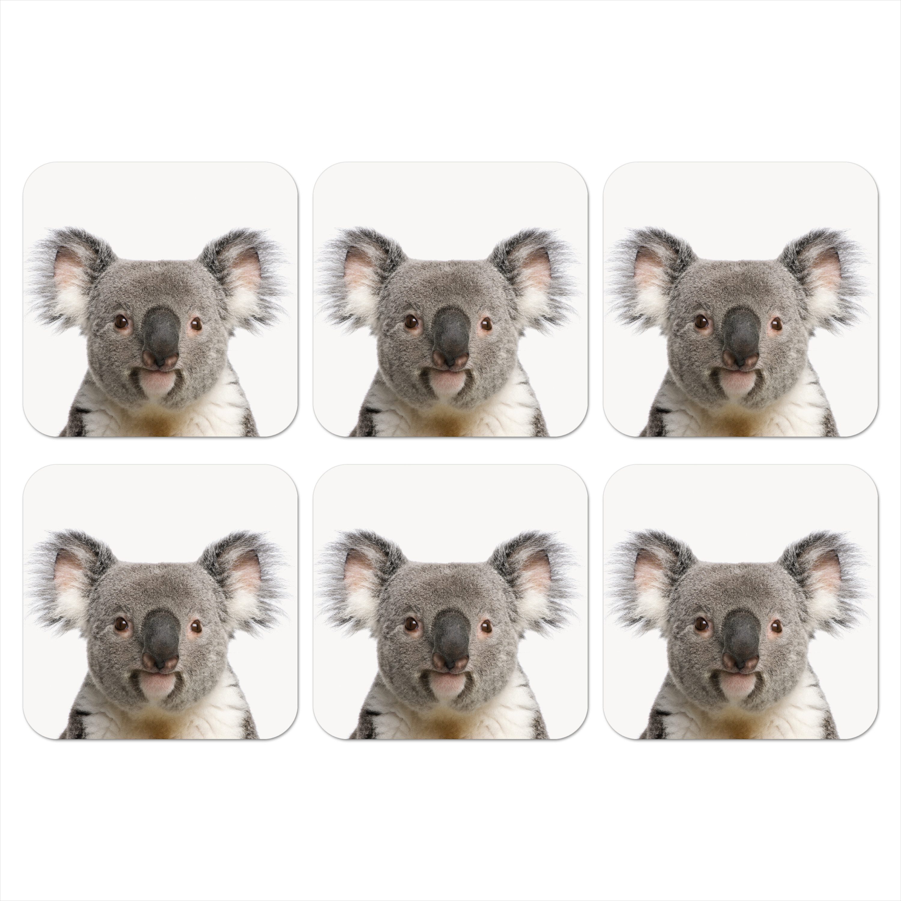 MuchoWow Glasuntersetzer Koala - Koala Bär - Mädchen - Jungen - Tiere, Zubehör für Gläser, 6-tlg., Tassenuntersetzer Kork, Quadrat, Untersetzer Set Gläser, 10x10 cm
