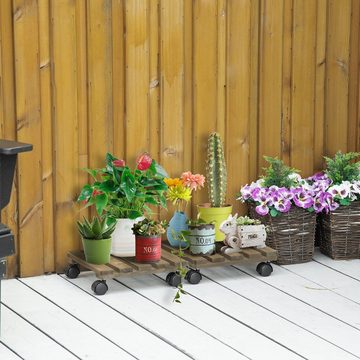 Outsunny Pflanzenroller mit Bremsen, mit Rollen, (Pflanzenständer, 2-St., Blumenroller), für Garten, Balkon, Braun