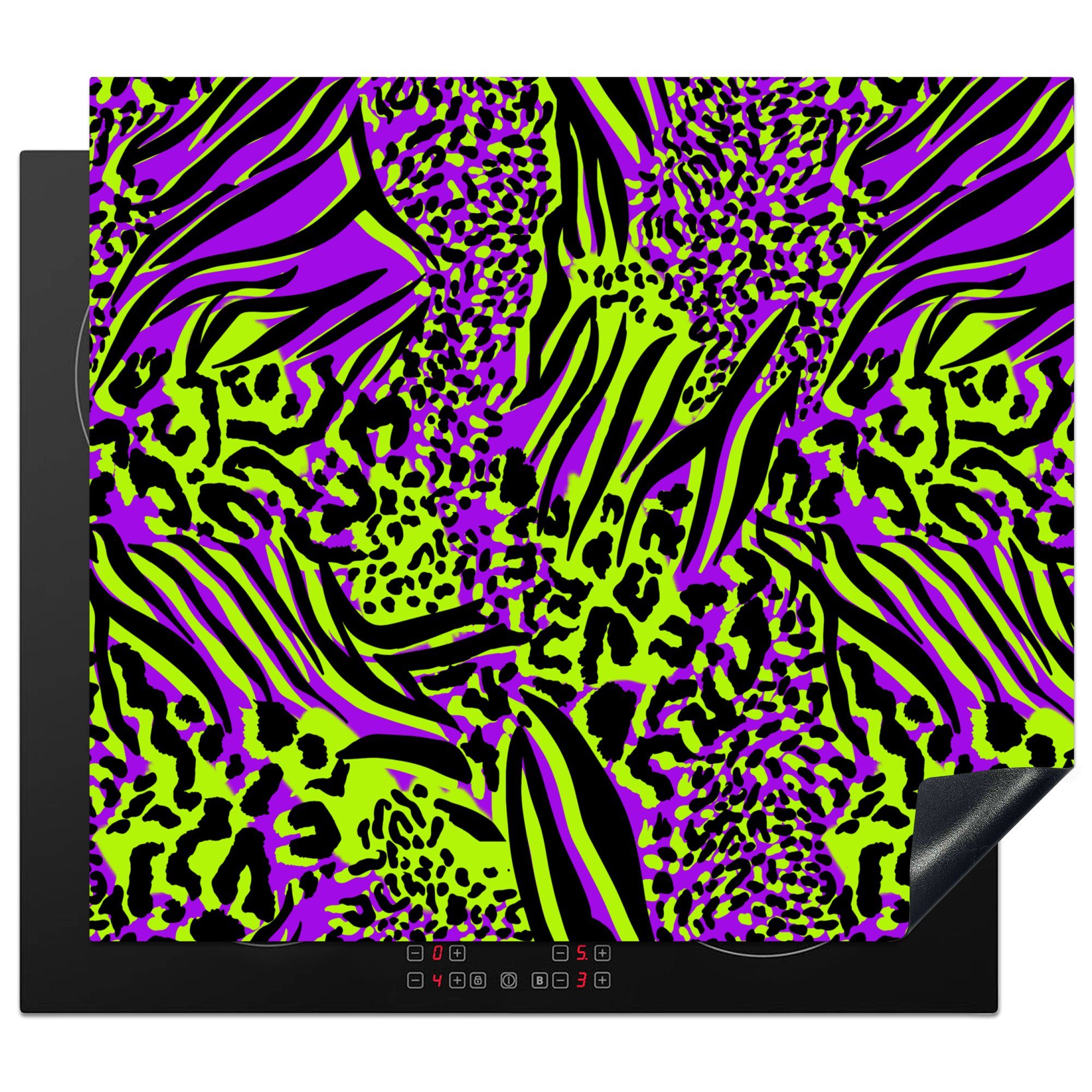 MuchoWow Herdblende-/Abdeckplatte Tiere - Muster - Neon, Vinyl, (1 tlg), 59x52 cm, Ceranfeldabdeckung für die küche, Induktionsmatte