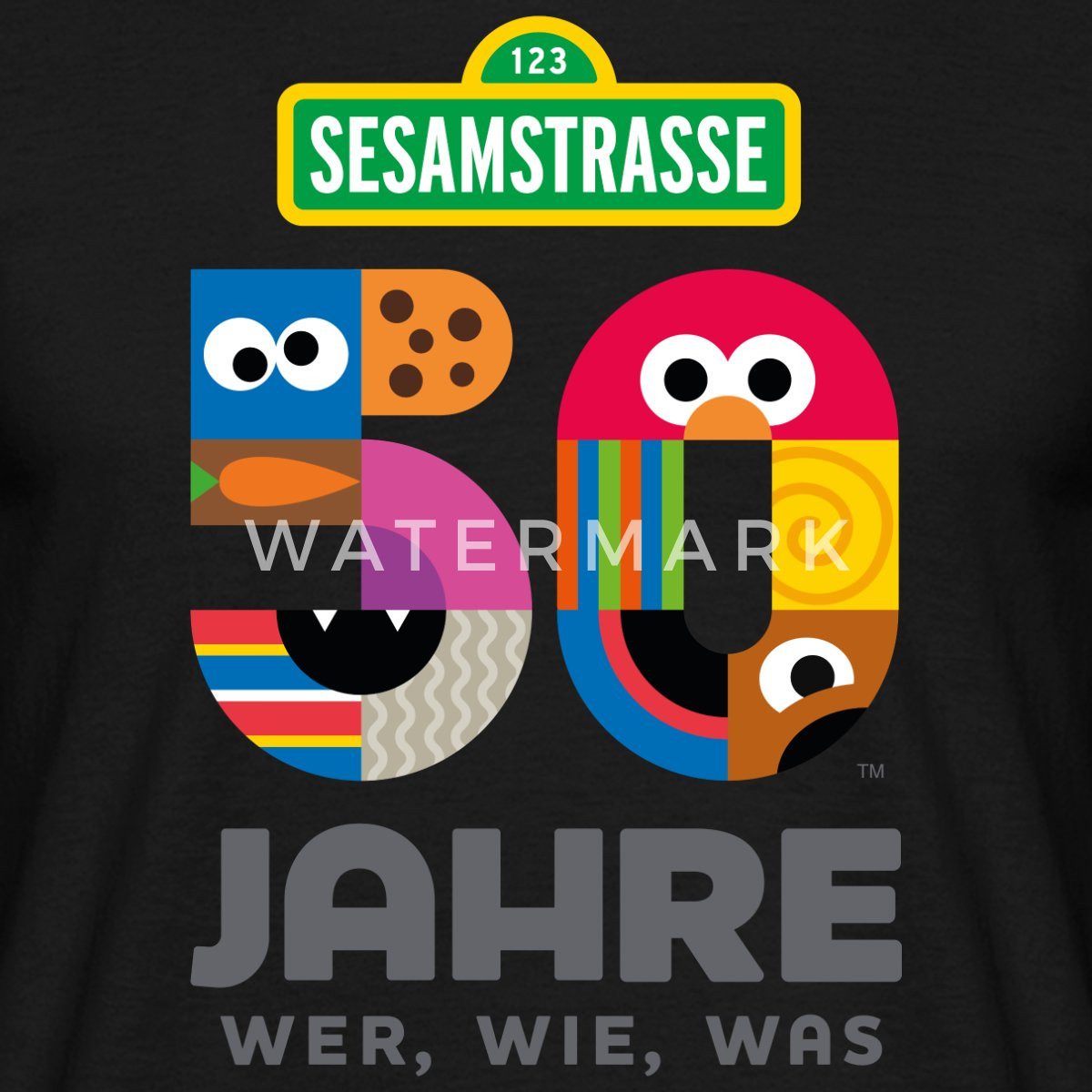 Spreadshirt T-Shirt Sesamstraße 50 Jahre Jubiläum Wer, Wie, Was Männer T-Shirt (1-tlg)