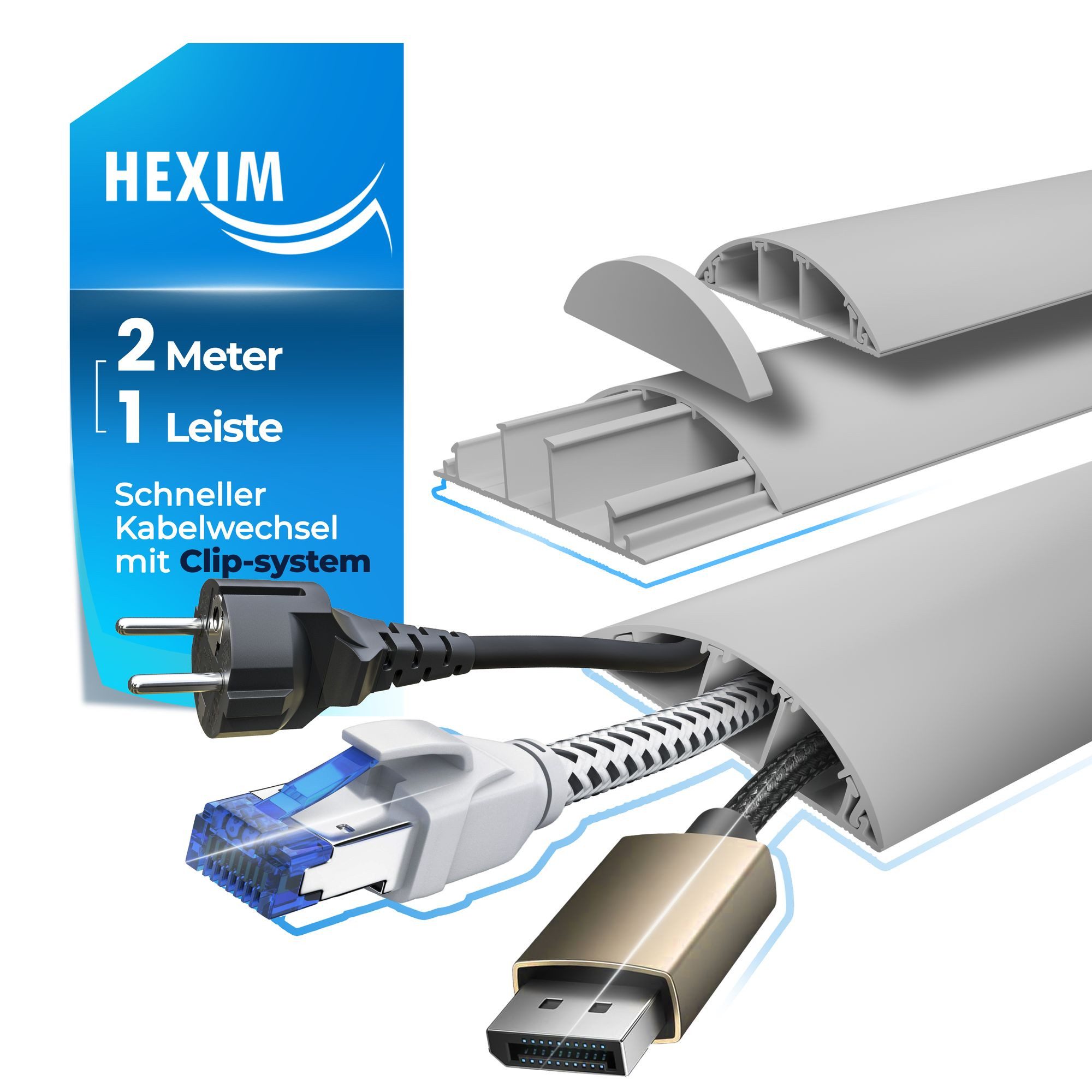 Hexim Kabelkanal (2 Meter (1 Leiste) 68x18mm weiss PVC Kunststoff halbrunde Kabelabdeckung extra breit - für Wand Boden & Decke TV Kabel LAN Strom halbrund Ordnung Kabelleiste mehrere Leitungen)