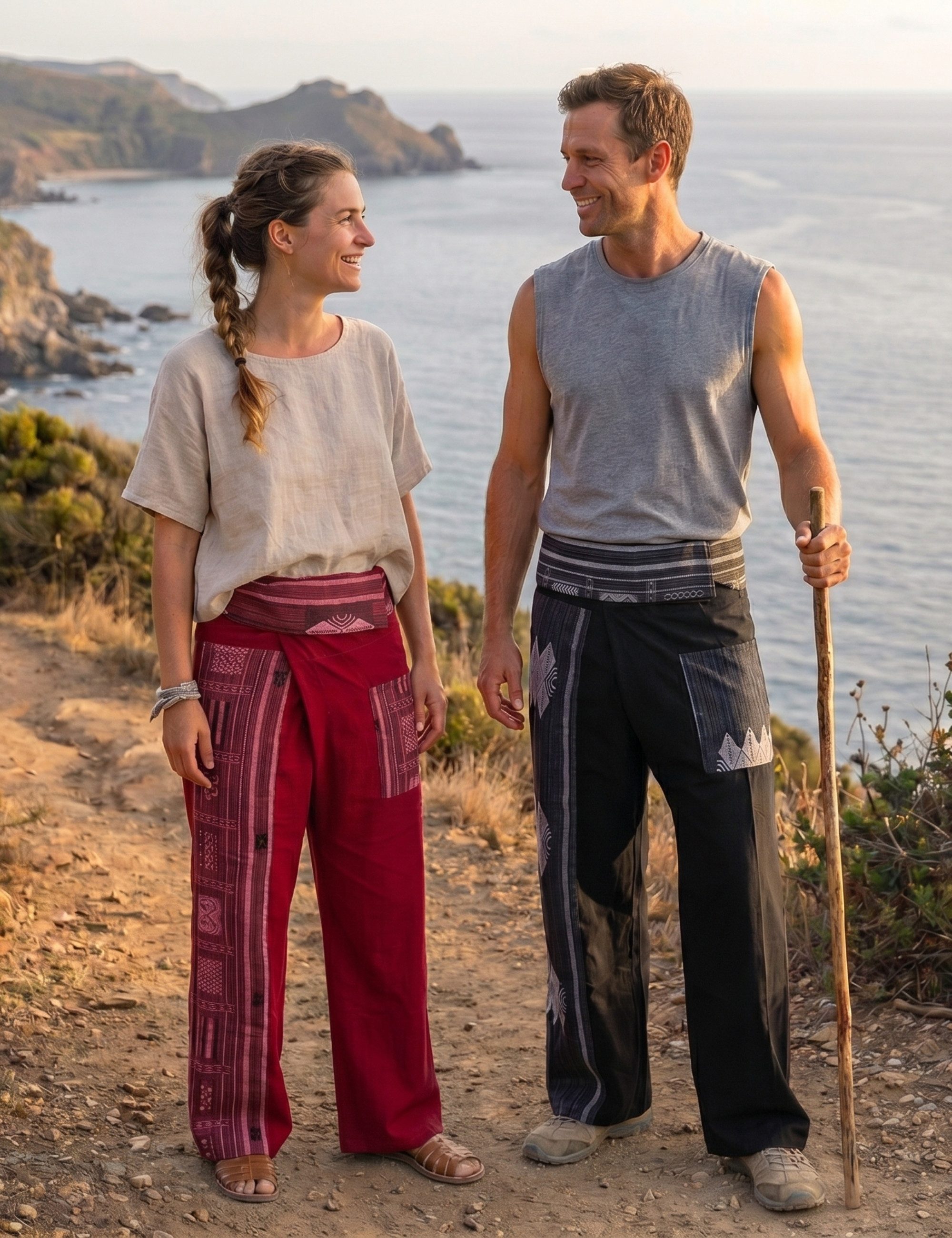 PANASIAM Wellnesshose Thai Fischerhose aus Baumwolle - bequeme Unisex Wickelhose - Yogahose mit Webmuster - Sommerhose Flexible Weite auch in Langgröße bis 1,90 m