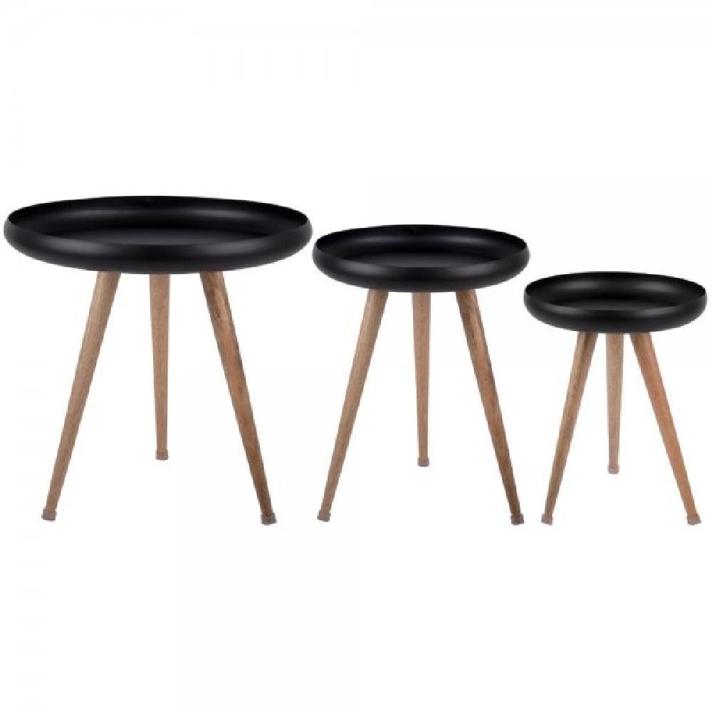 Leitmotiv Beistelltisch Beistelltisch-Set Tripod Metal Black Mango Wood Legs (3-teilig)