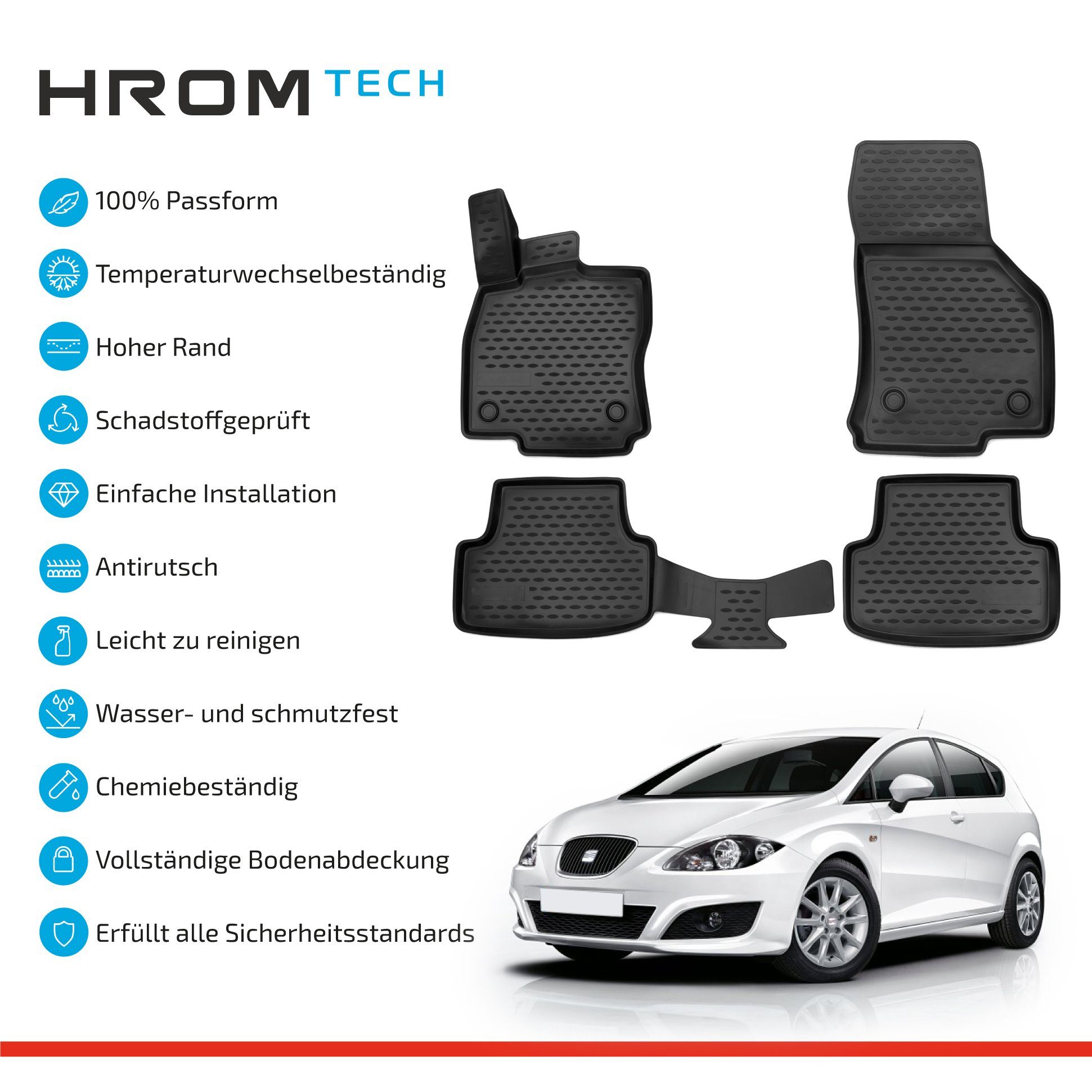 2012-2019, PKW, Leon, Fussmatten Leon für Typ SEAT Passgenaue Auto-Fußmatten für SEAT 5F, Passgenaue 5F 3D LEMENT