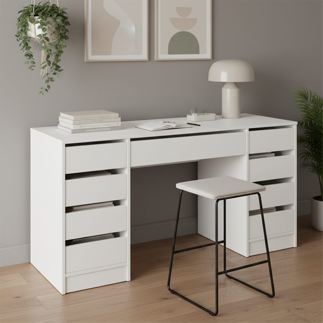 Bellamio Schreibtisch Nore mit Schubladen (weiß, 145 cm breit), verfügbar m günstig online kaufen