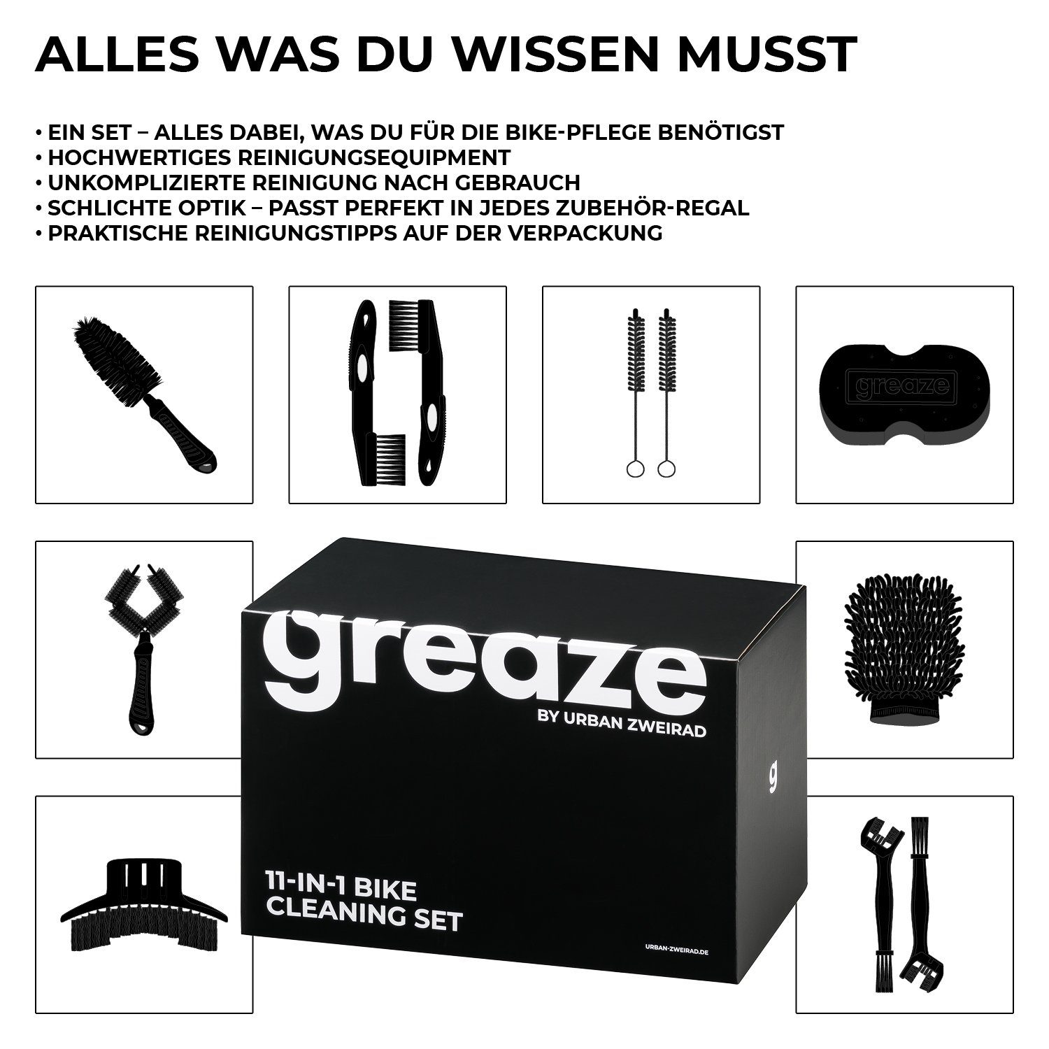 URBAN ZWEIRAD Fahrradketten greaze 11in1 Fahrrad Reinigungsset - Kettenbürste + Reinigungsbürste