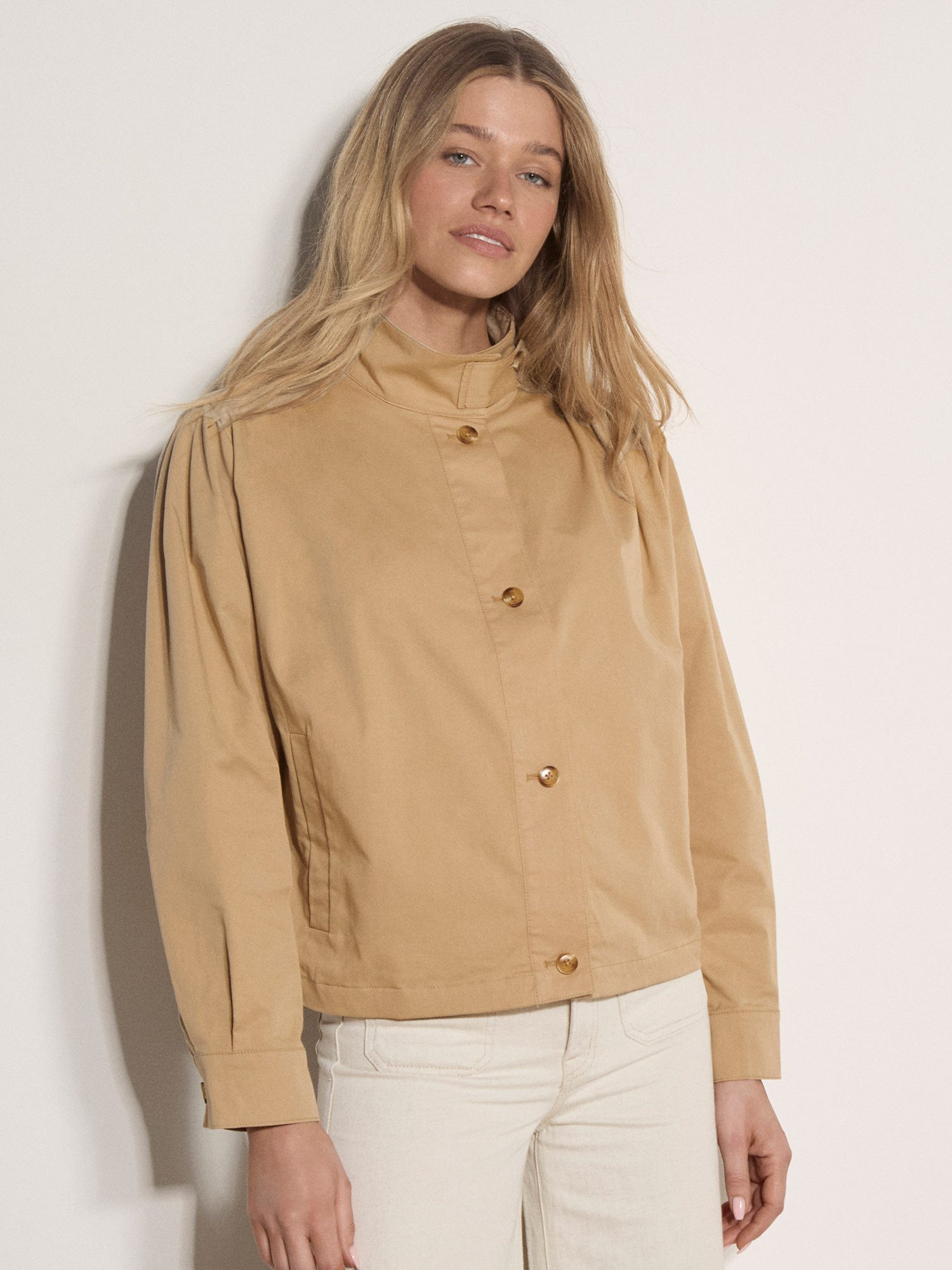 Apricot Kurzjacke Baumwolljacke mit Stehkragen mit Plissee
