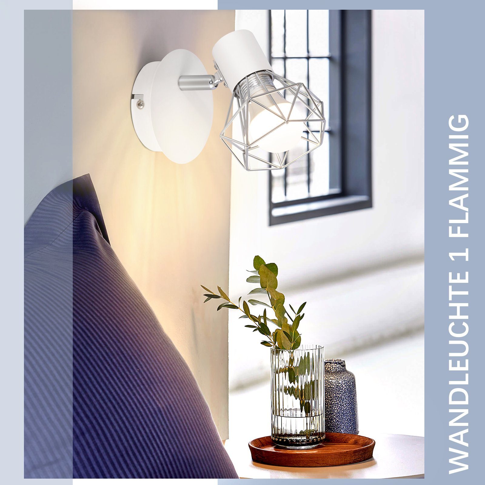 ZMH Deckenleuchte Wandspot 350° Weiß Deckenstrahler OHNE Retro, LED Vintage integriert, E14 Leuchtmittel, fest - Verstellbare