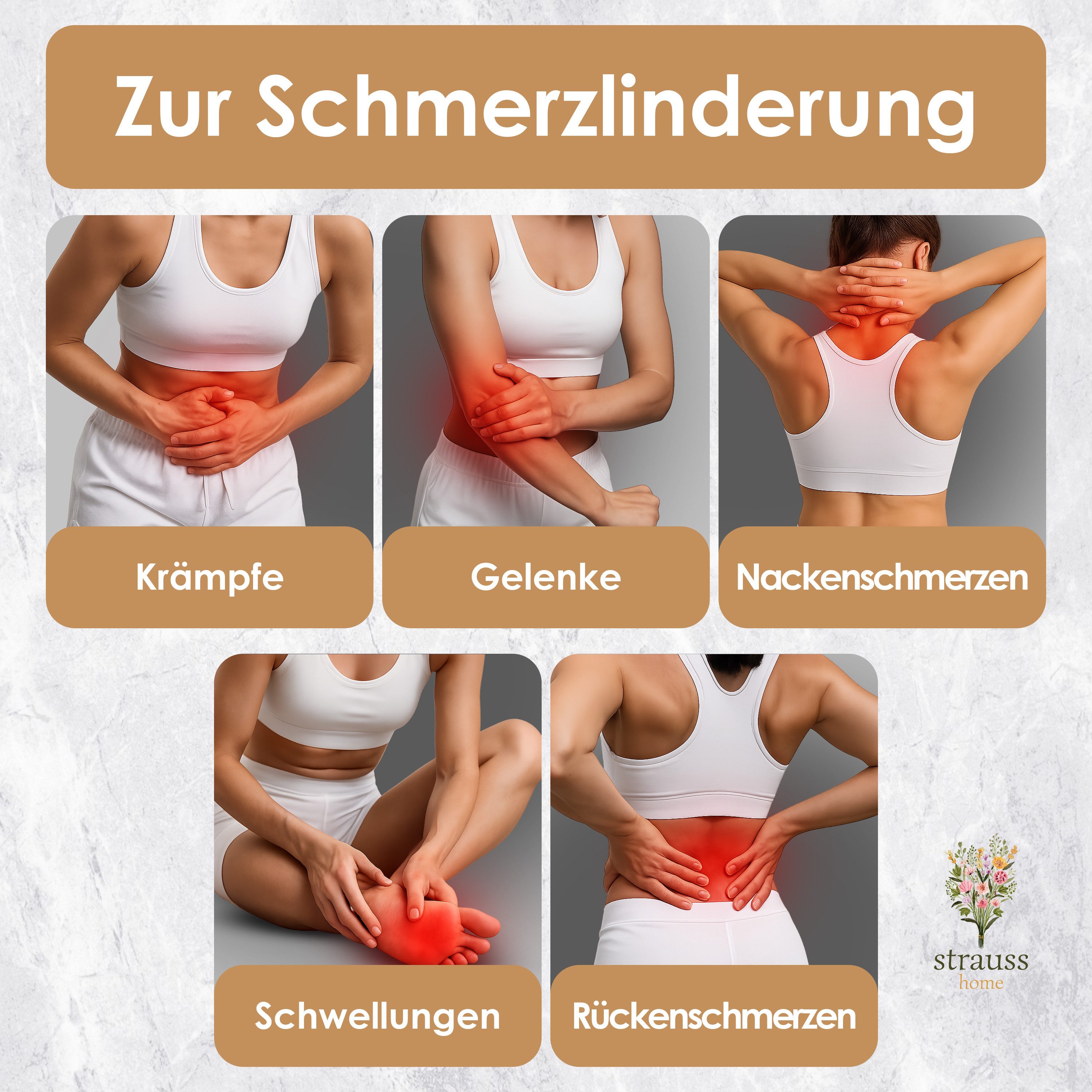 Strauss Home Large Heated Grain Pillow – Microwaveable, Natural Wheat Grains (1 piece), for neck tension and more – Removable cover