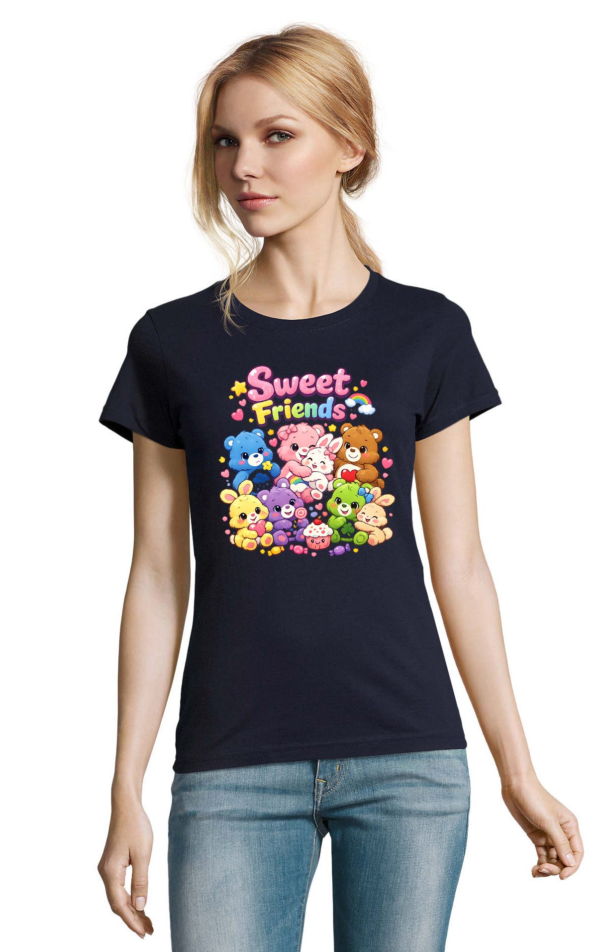 T-Shirt Damen T Shirt Sweet Friends Cartoon Tiere Süß Rundhals Freizeit
