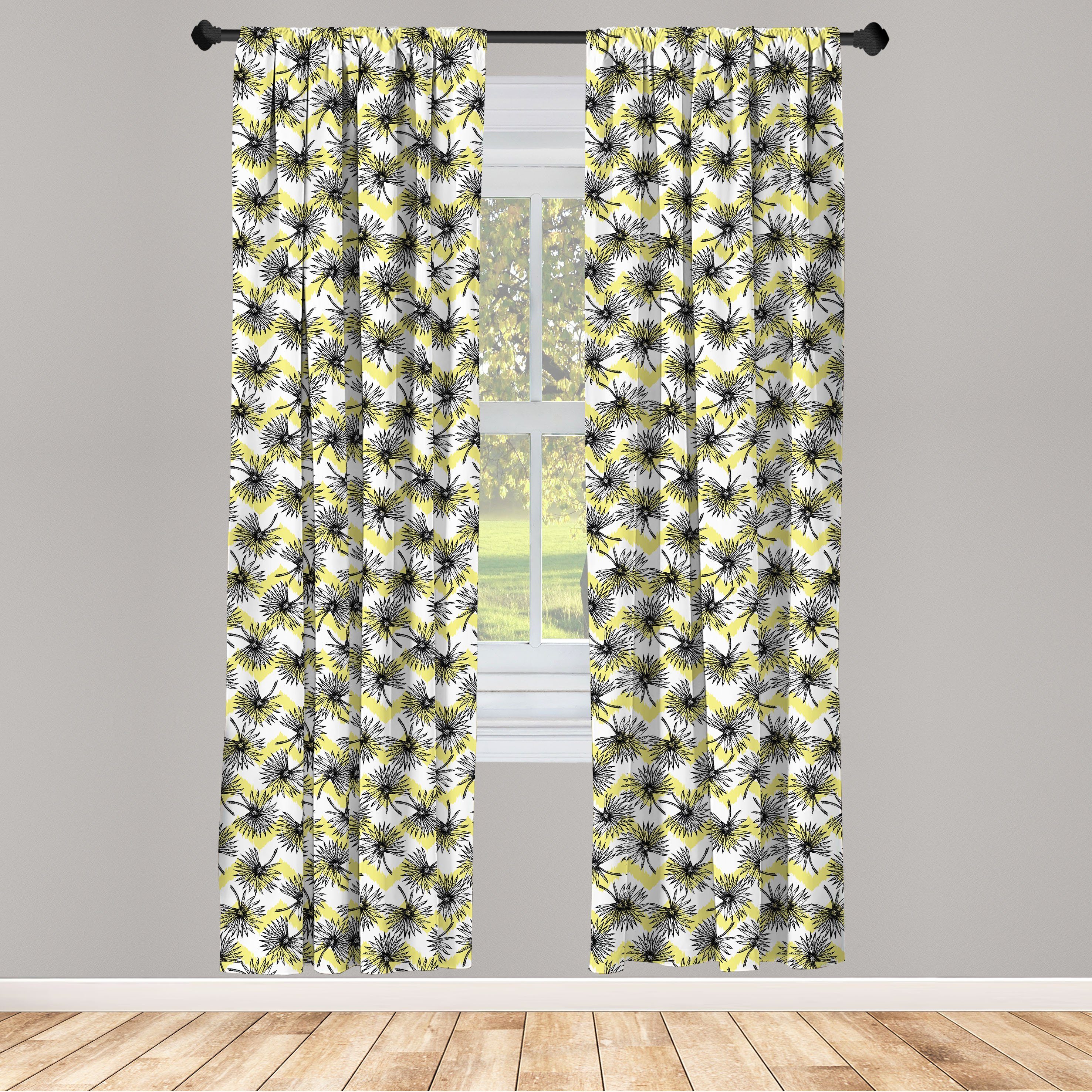 Gardine Vorhang für Wohnzimmer Schlafzimmer Dekor, Abakuhaus, Microfaser, Blumen Blumen-Blüten auf Zigzags