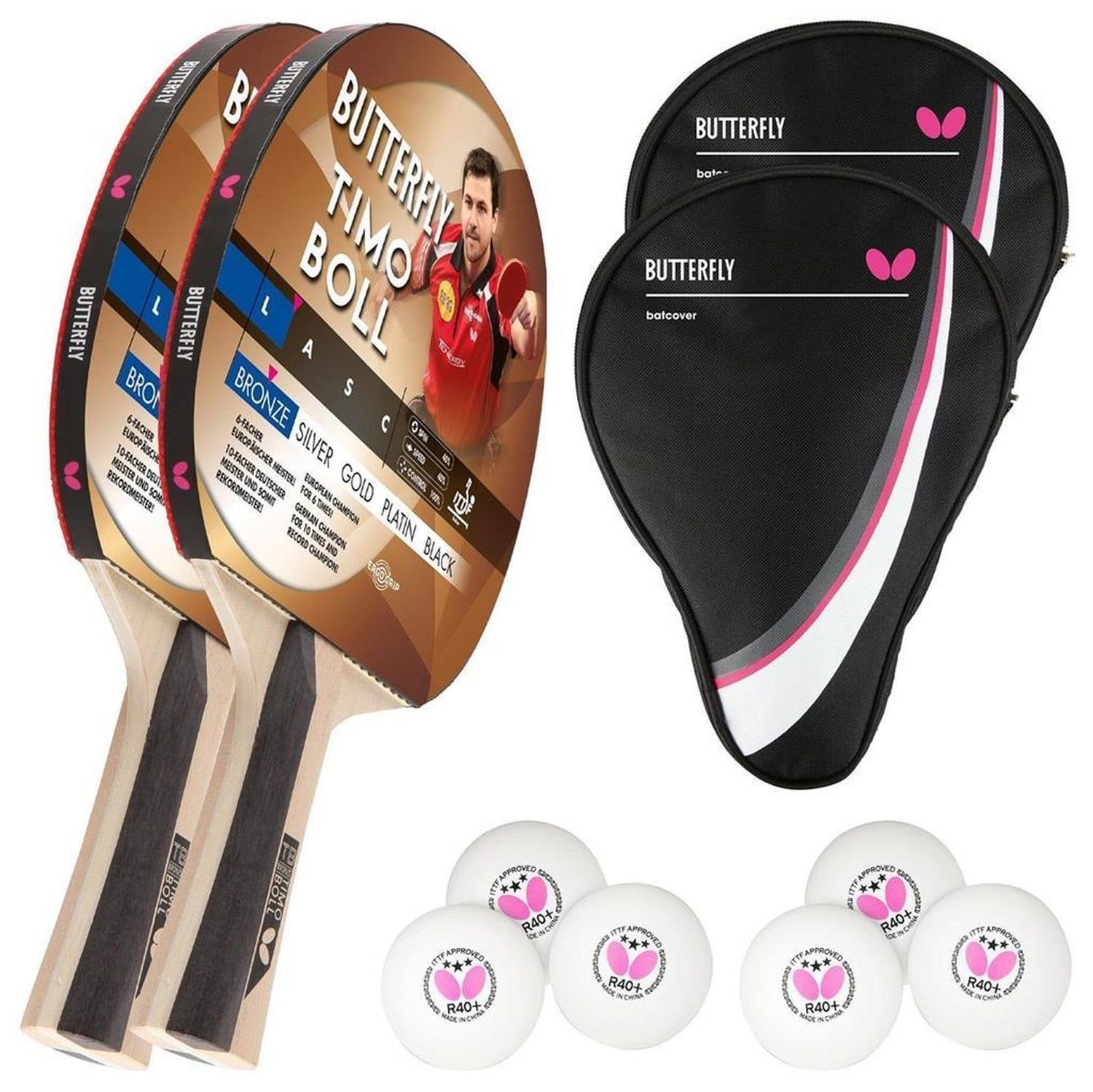 Tischtennisschläger 2x Timo Boll Bronze 85011 + 2x Drive Case 1 + Bälle