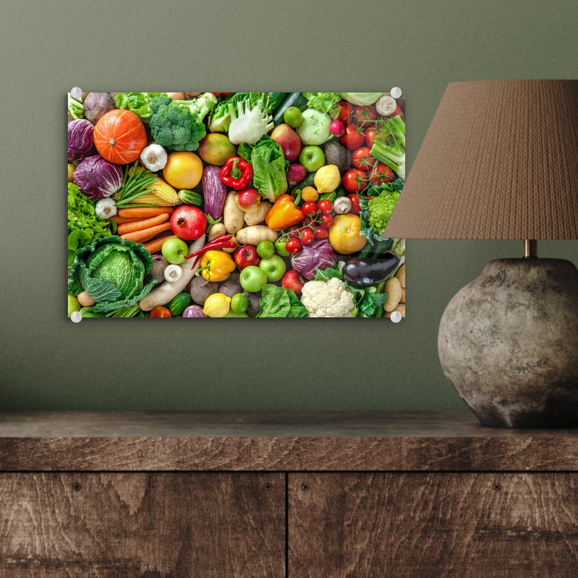 - Obst Wandbild Gemüse - - St), (1 auf Glas Bilder Glas - Apfel, Foto Glasbilder - MuchoWow Wanddekoration auf Acrylglasbild