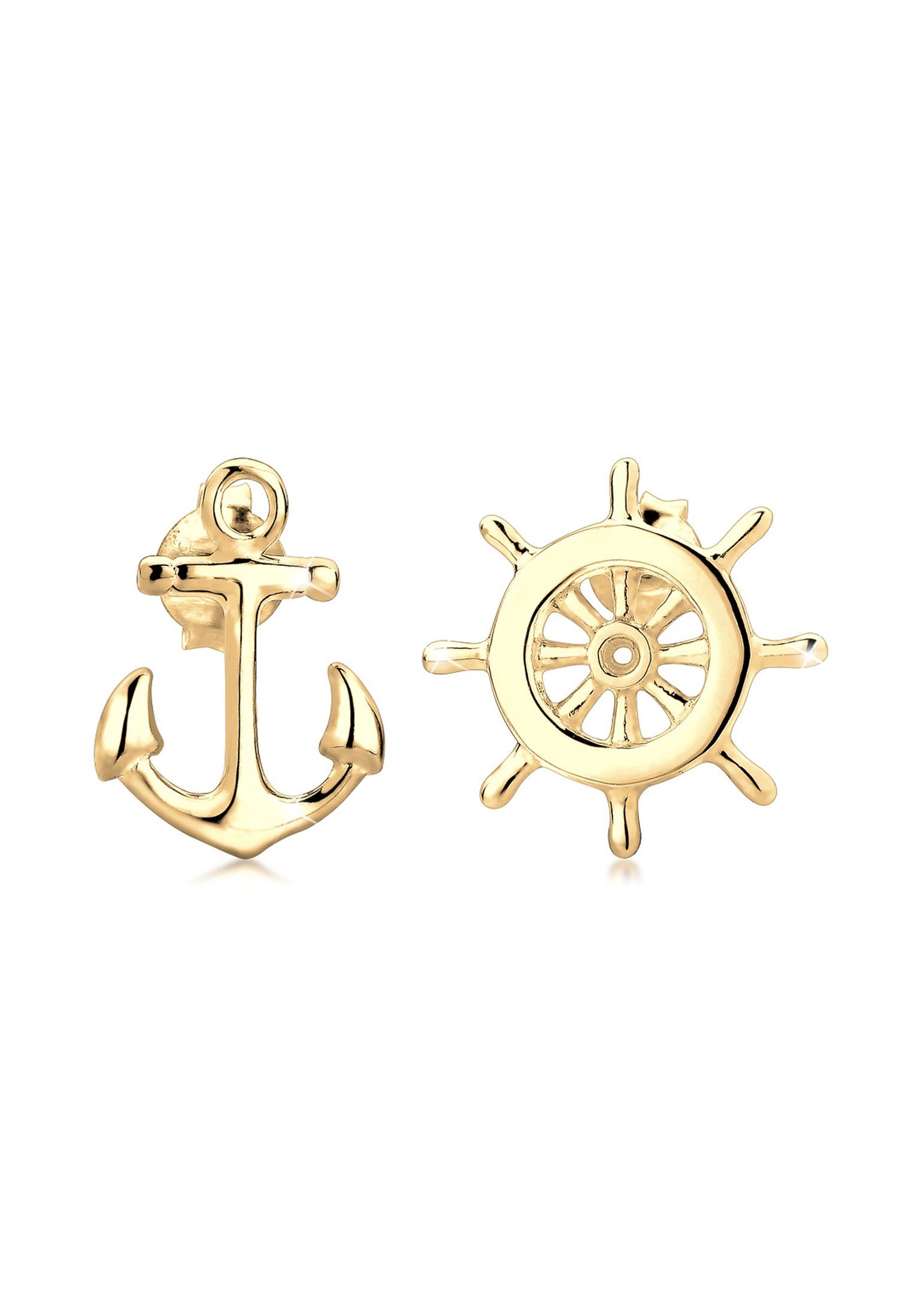 Elli Paar Ohrstecker Anker Steuerrad Maritim Sailor Filigran 925 Silber, Anker, Steuerrad Gold