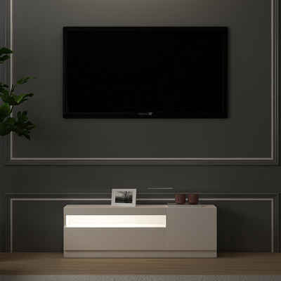 moebel17 TV-Regal TV Lowboard Weiß mit LED-Leuchten Rechts 1/2 9475, modernes TV Lowboard in Weiß mit kratzfester Melaminschicht.