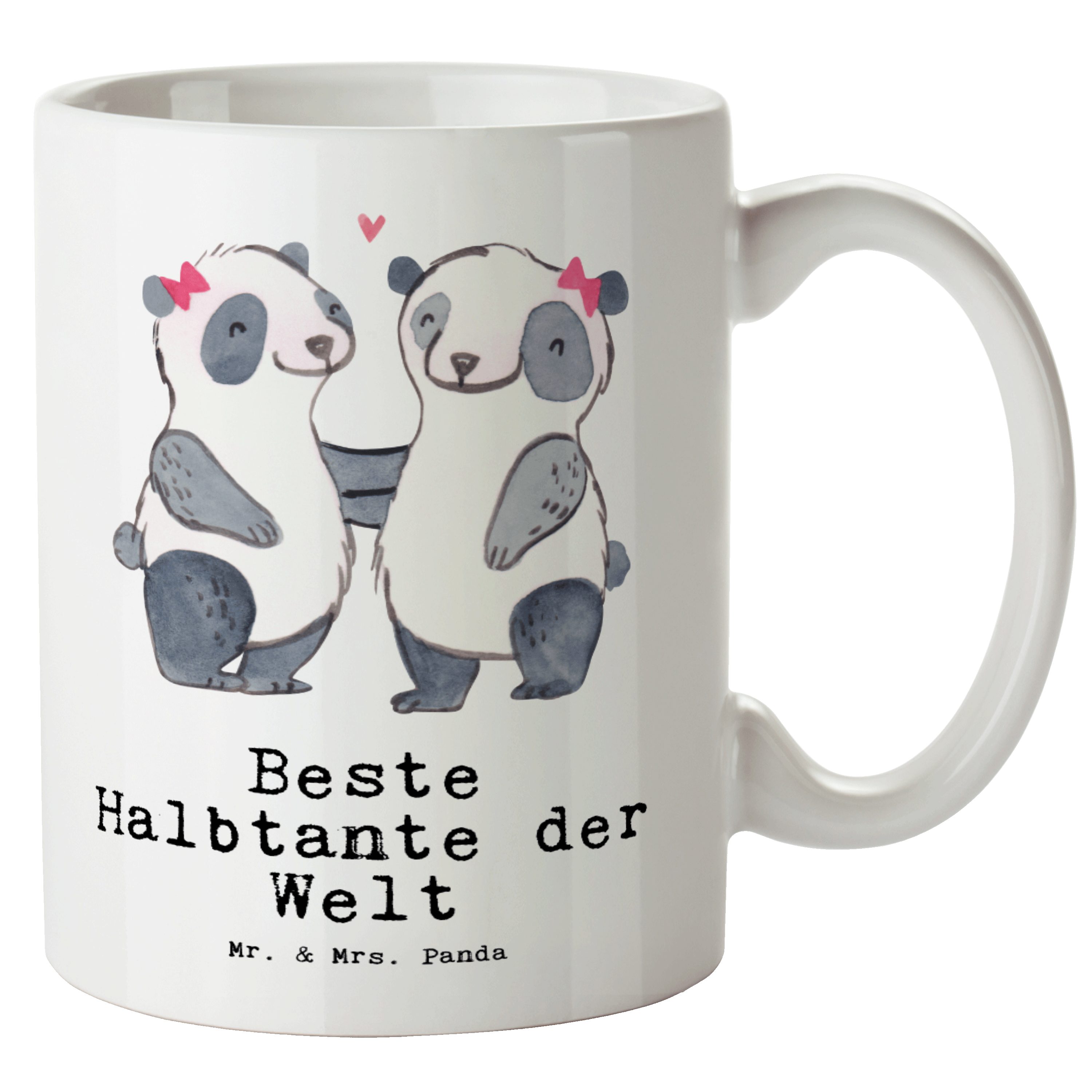 Mr. & Mrs. Panda Tasse Panda Beste Halbtante der Welt - Weiß - Geschenk, XL Becher, spülmasc, XL Tasse Keramik