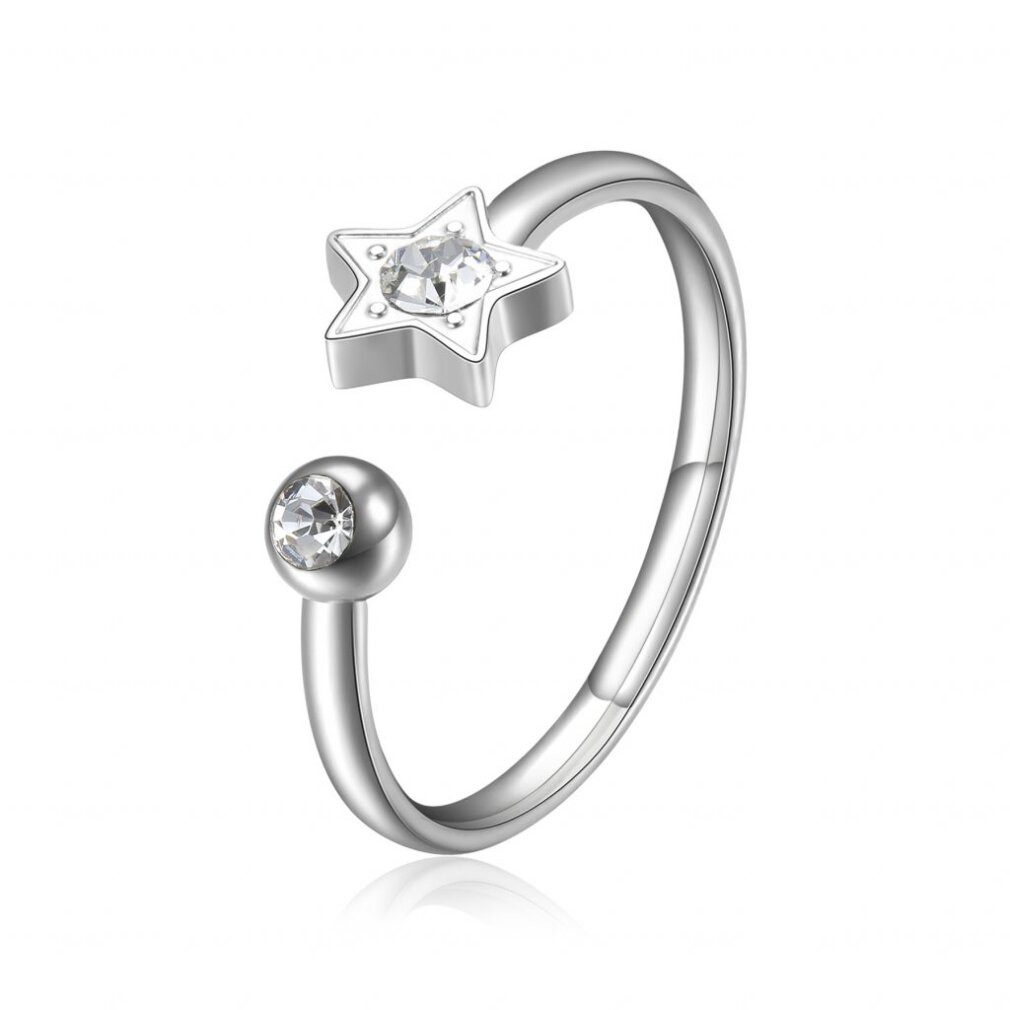 s'agapo Fingerring Shiny steel ring Star with crystal Click SCK89